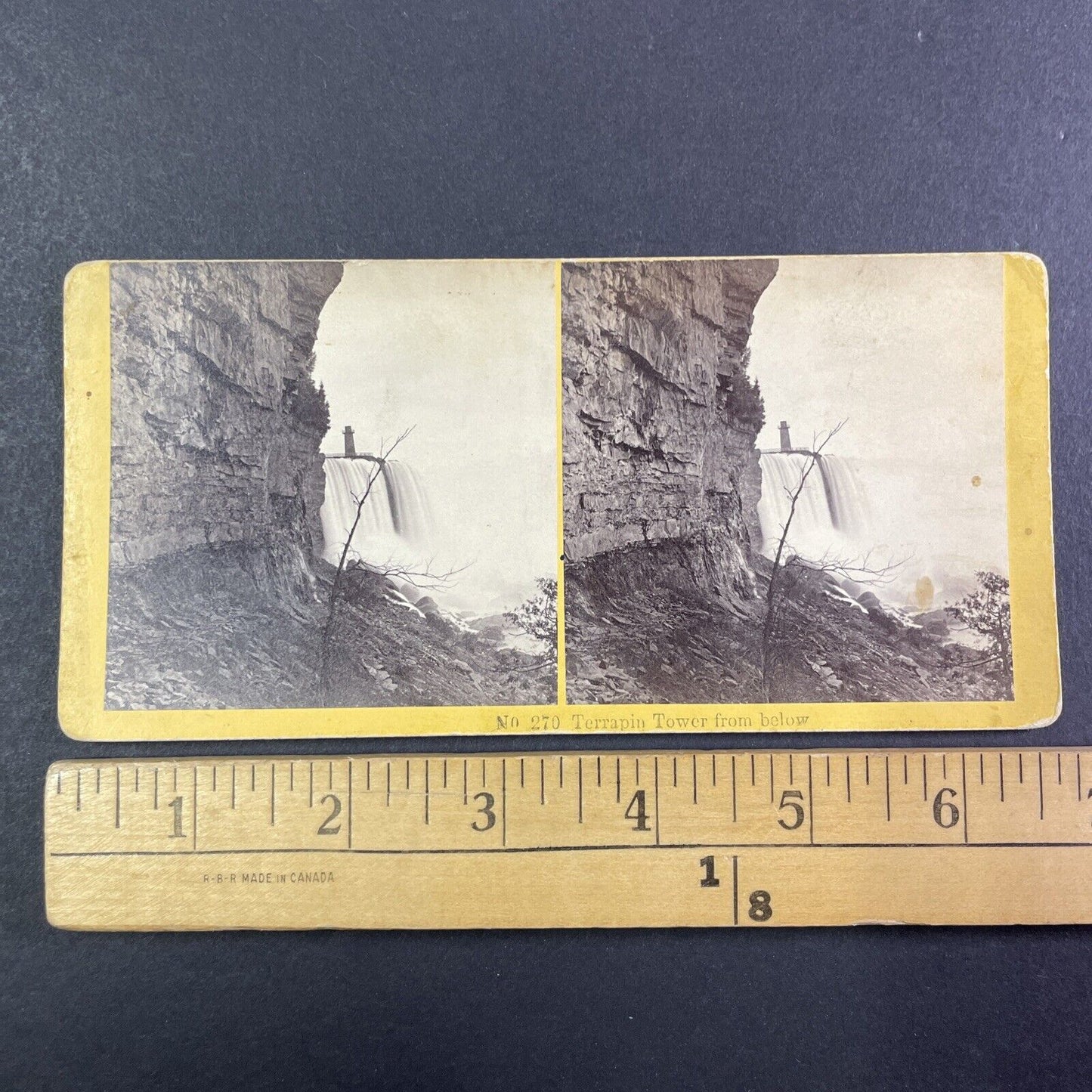 Terrapin Tower from Base of the Gorge Stereoview Niagara Falls c1870s Y1876