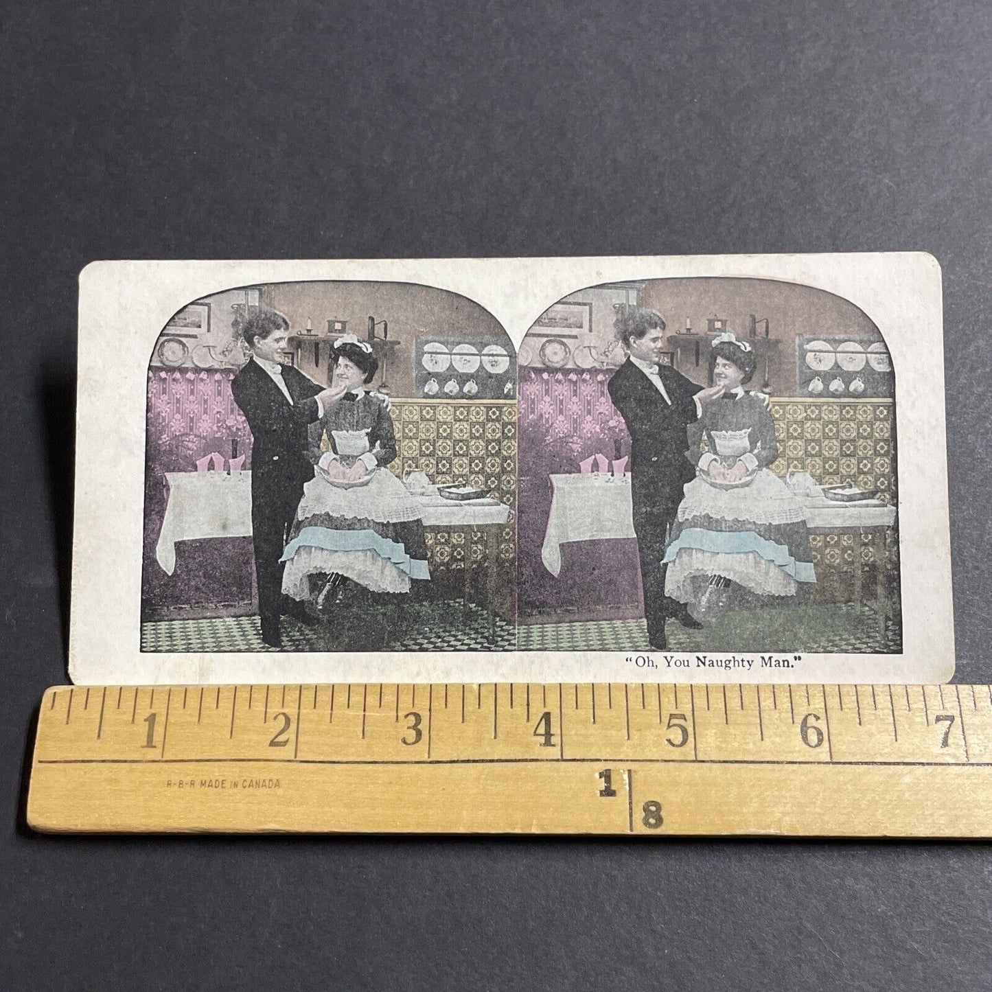 Antique 1920s Man Flirts With His French Maid Cook Stereoview Photo Card P5551