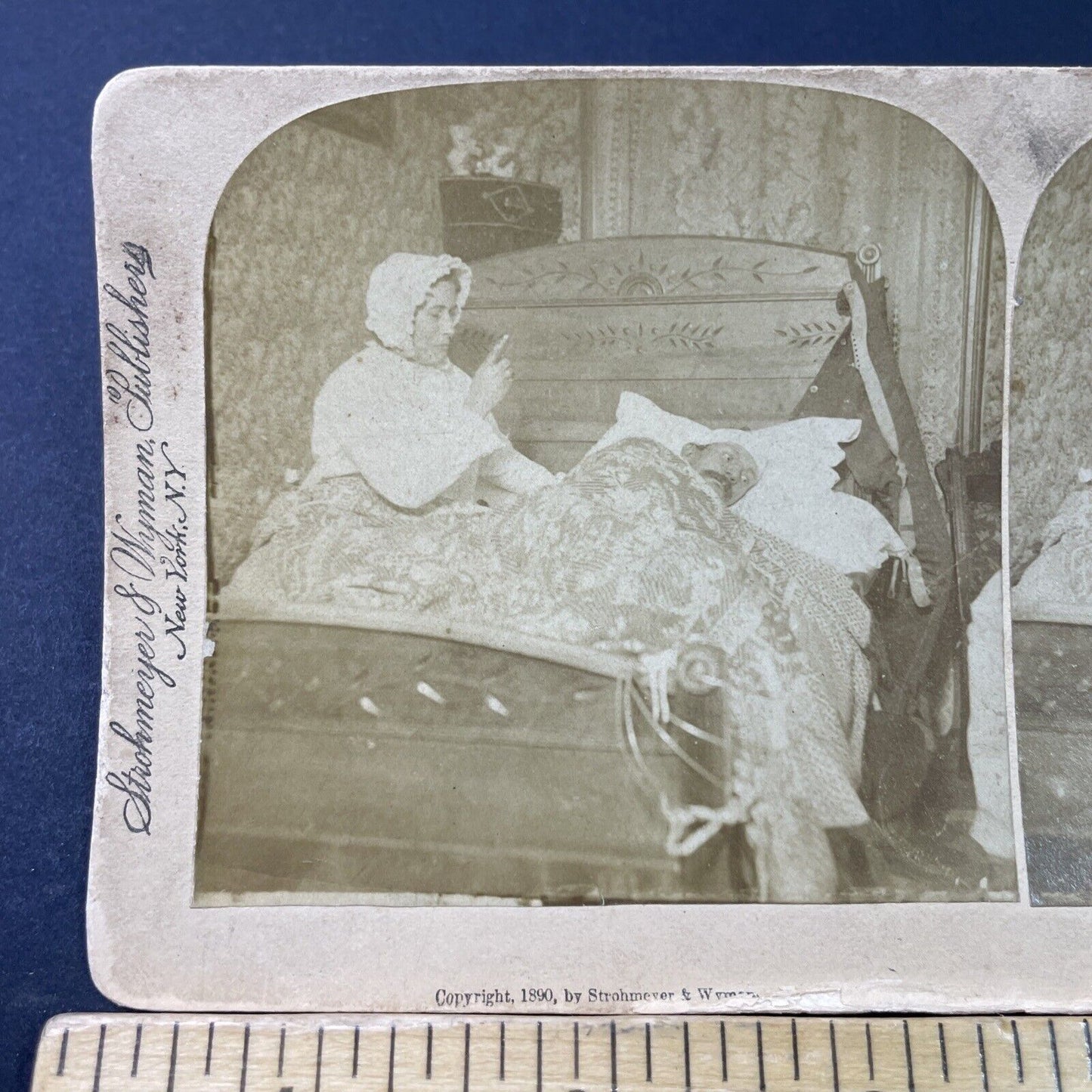 Antique 1890 Wife Scolds Drunk Husband In Bed Stereoview Photo Card P2939