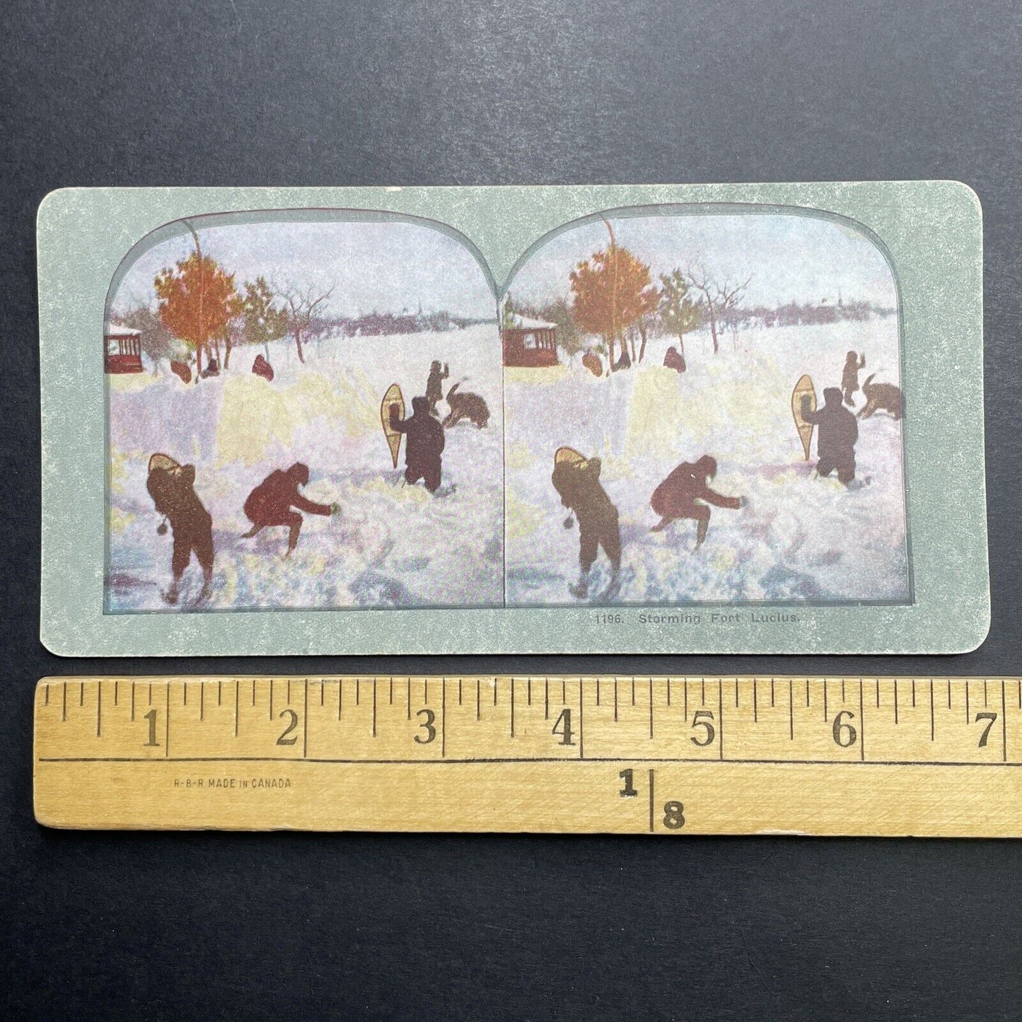 Antique 1892 Children Have A Snowball Fight Stereoview Photo Card P1225