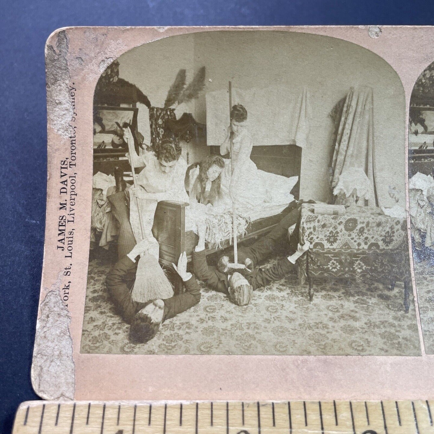 Antique 1892 Perverts Caught Spying On Women Stereoview Photo Card P3962