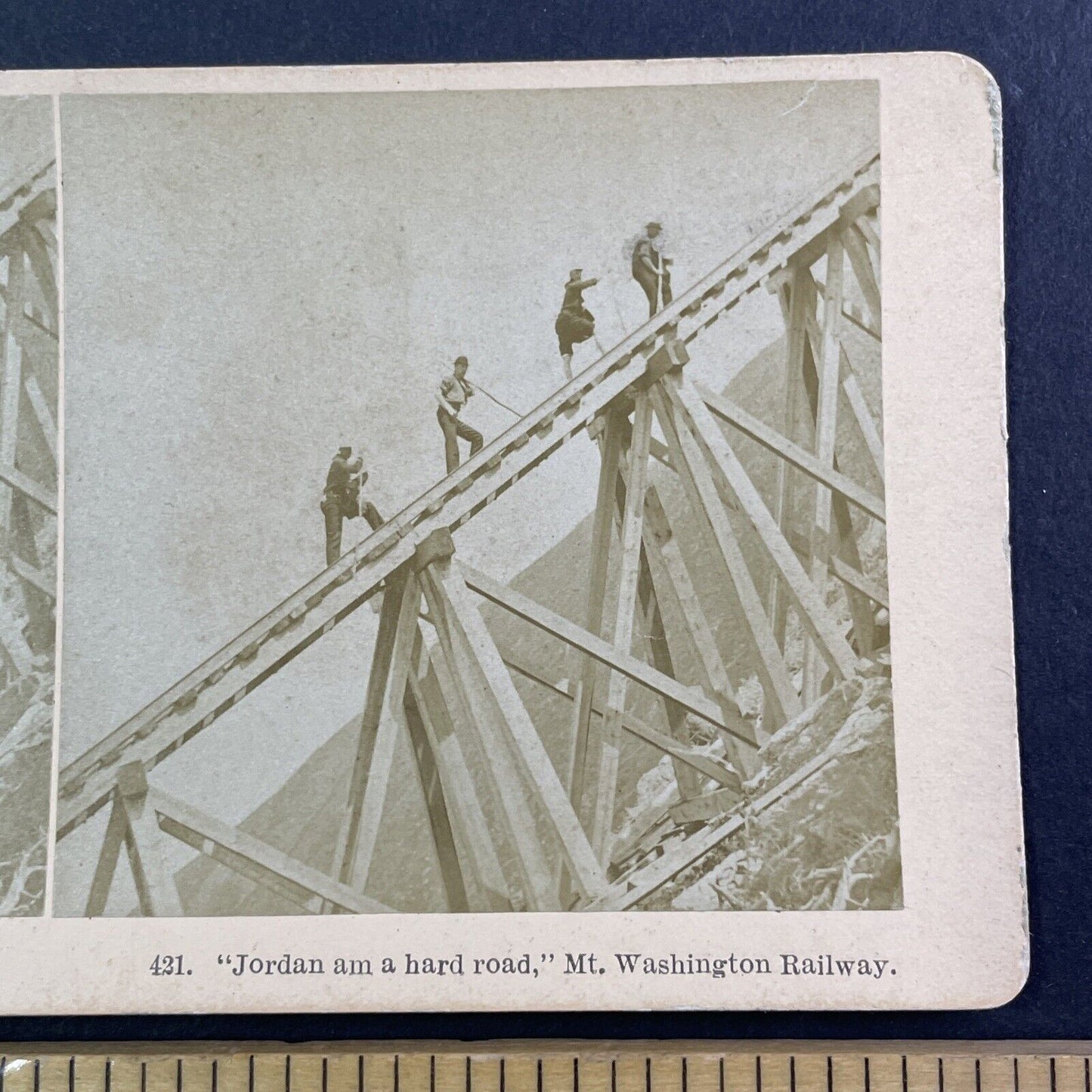 Railroad Workers Mount Washington Stereoview New Hampshire Antique c1870s Y866