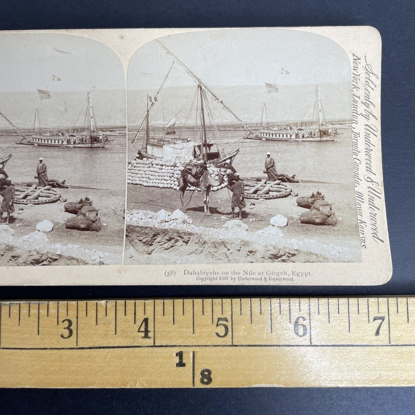 Antique 1897 US Trade Ship Nile With Egyptian Traders Stereoview Photo Card P900