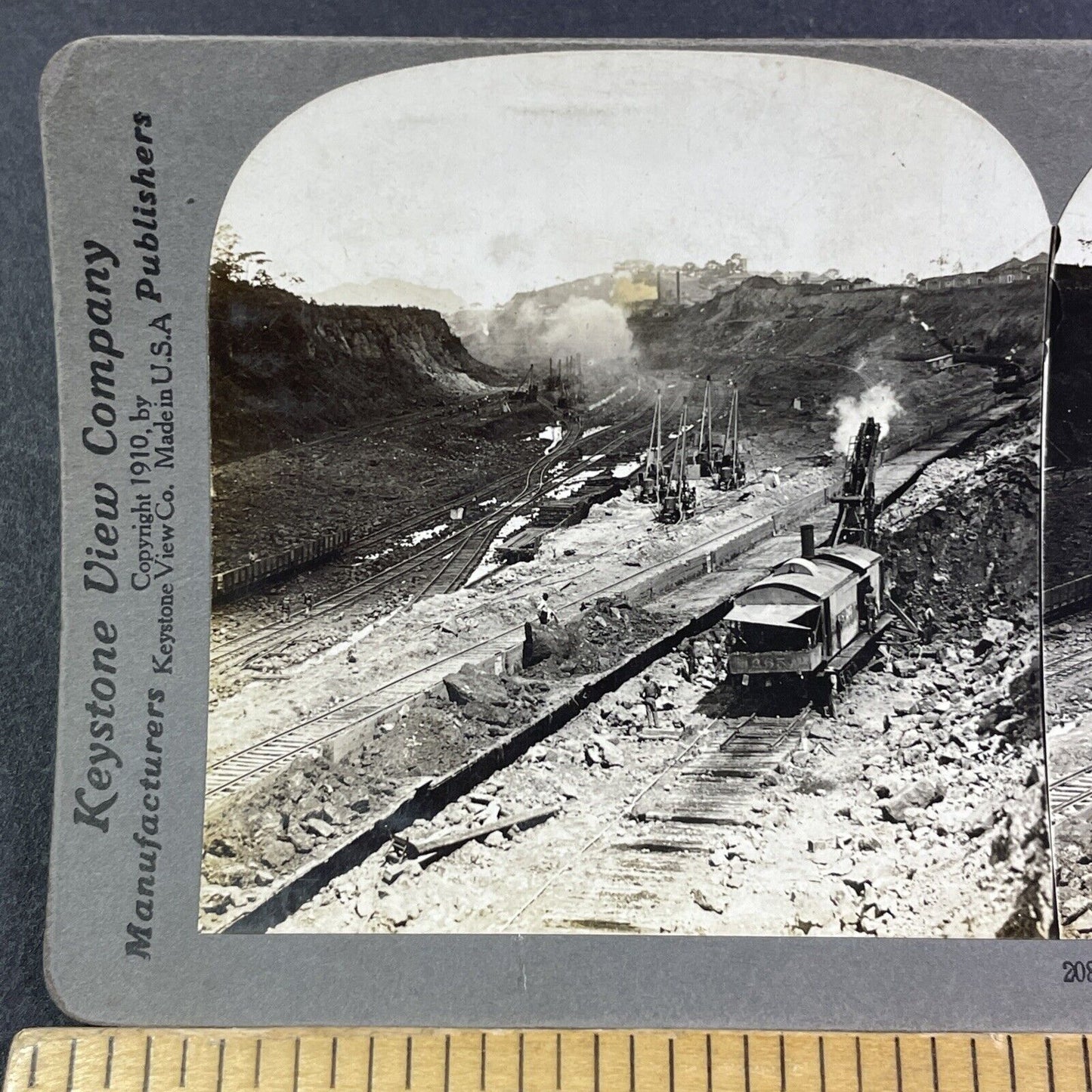 Railroad Steam Excavator Panama Canal Stereoview Antique c1910 Y2812