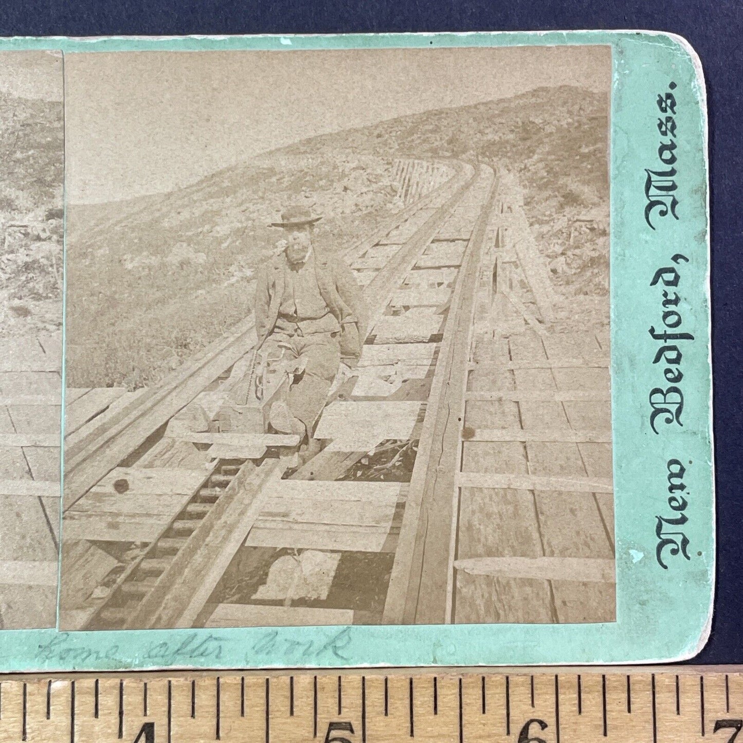 Railroad Track Worker Stereoview Mt Washington Photo Card Antique 1871 X847