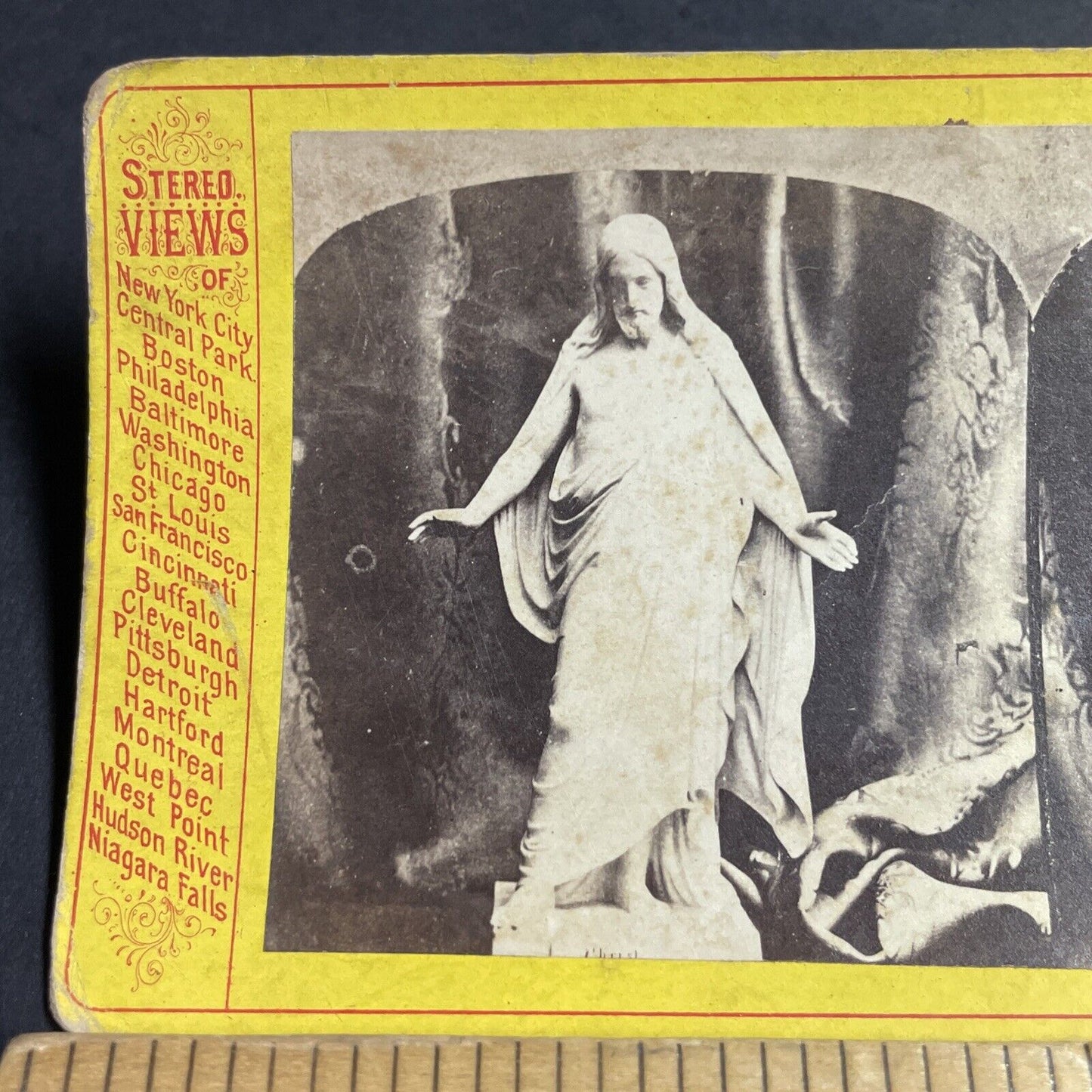 Antique 1870s Marble Statue Of Jesus Christ Stereoview Photo Card P4706