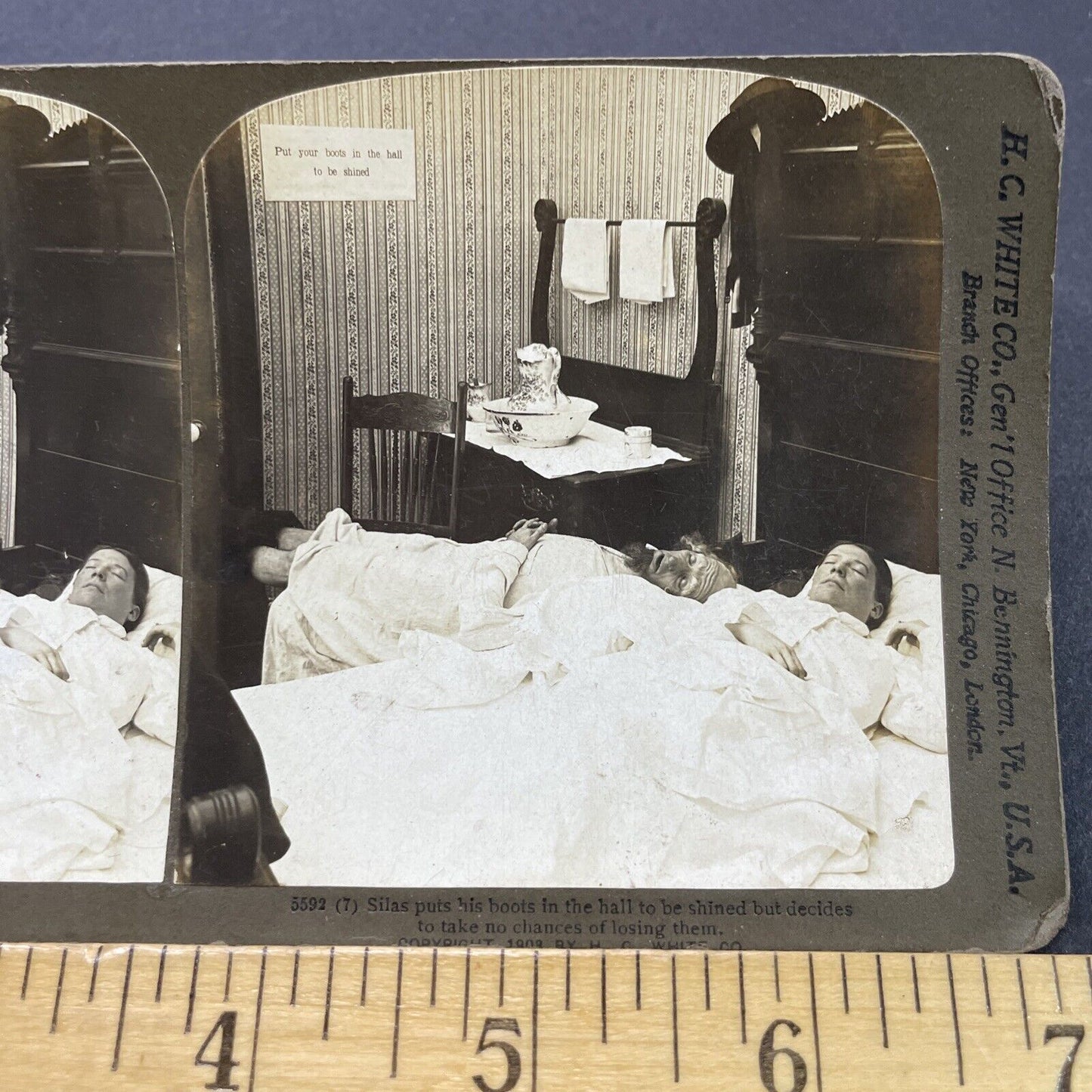 Antique 1903 Man Sleeps With Feet Out Of Doorway Stereoview Photo Card P2656