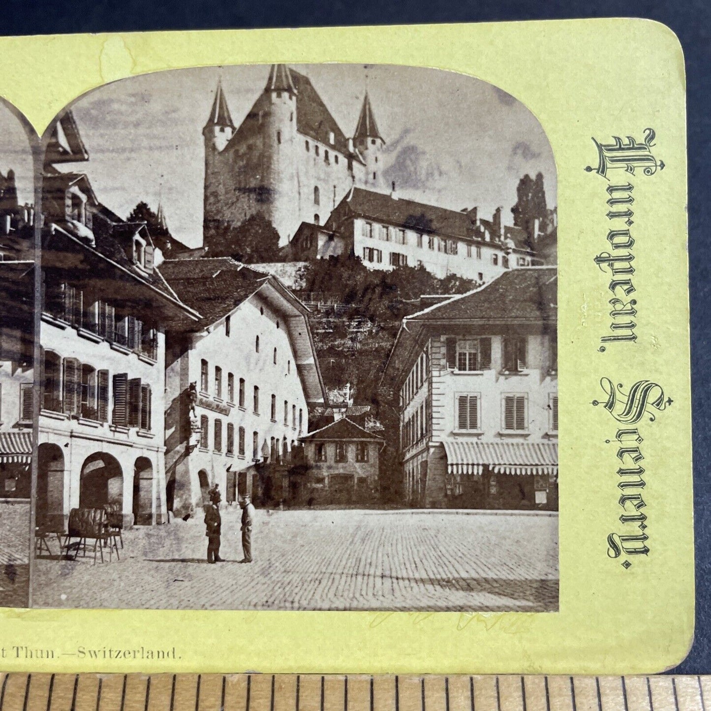 Antique 1870s Thun Switzerland City Center Swiss Stereoview Photo Card P4232