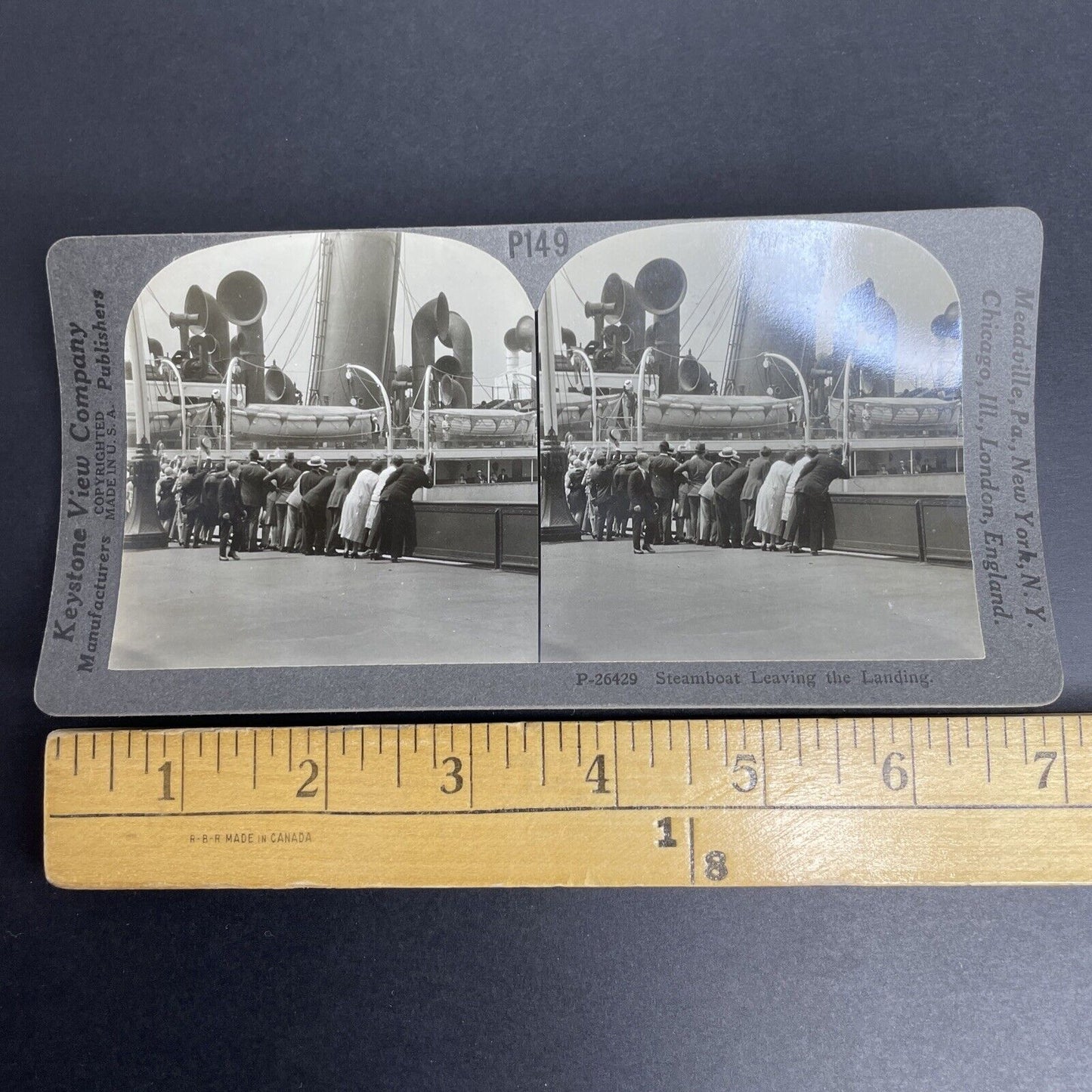 Antique 1908 Steamship Leaving Harbor In The USA Stereoview Photo Card P919