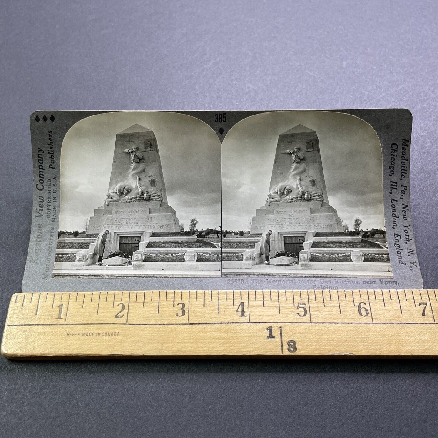 Antique 1930s Chlorine Gas War Memorial Ypres Belgium Stereoview Photo Card 2931