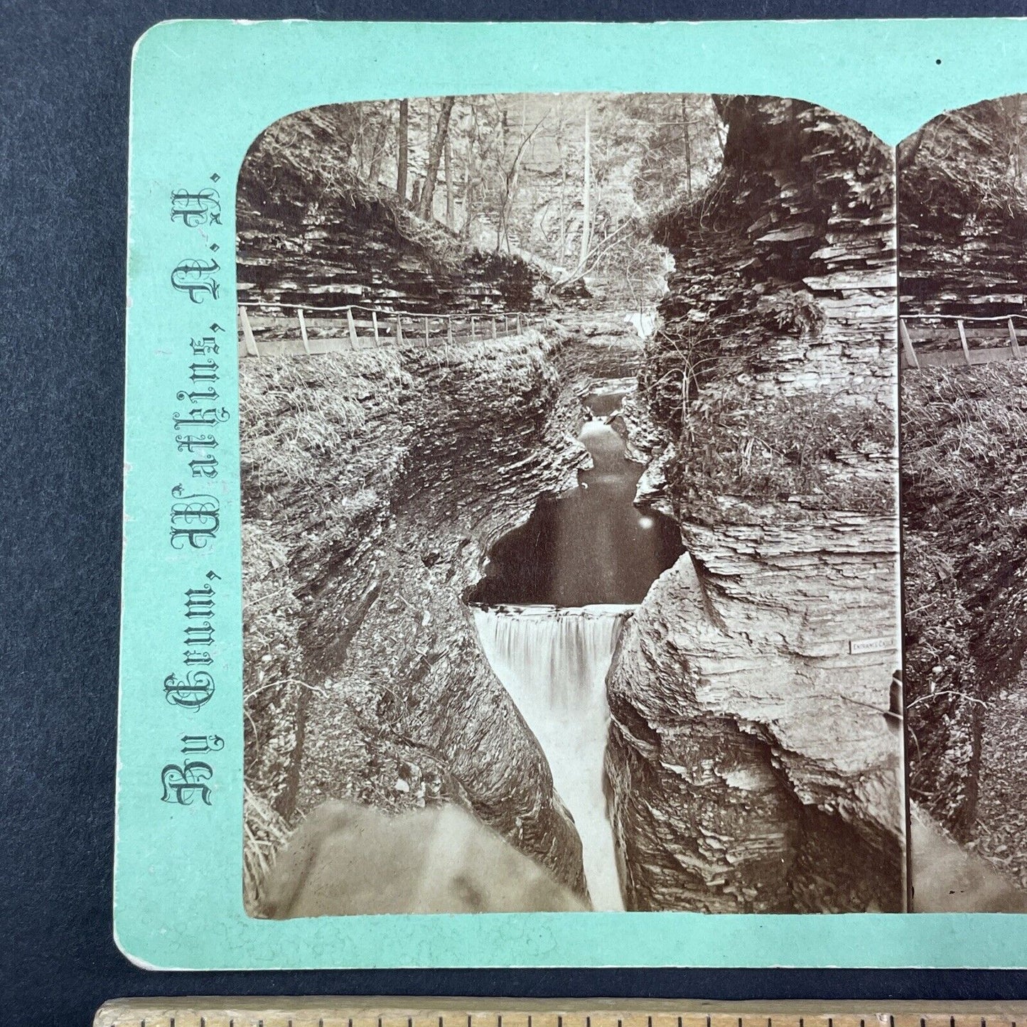 Watkins Glen Portal Waterfall New York Stereoview R.D. Crum Antique c1870s Y1764