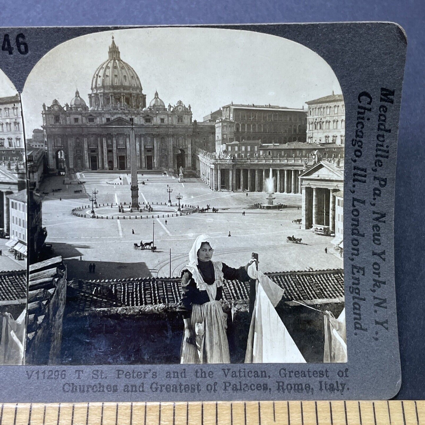 Antique 1910s Young Maid Servant Rome Italy Stereoview Photo Card P2801