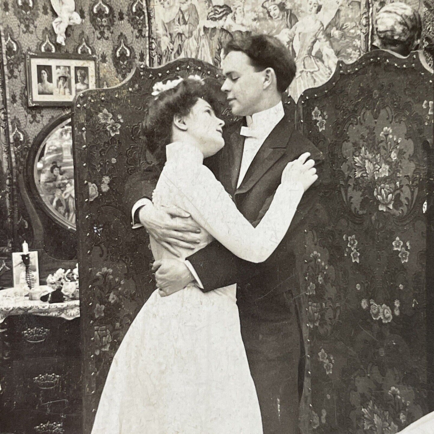 Antique 1902 Victorian Bride & Groom Alone At Last Stereoview Photo Card P2947