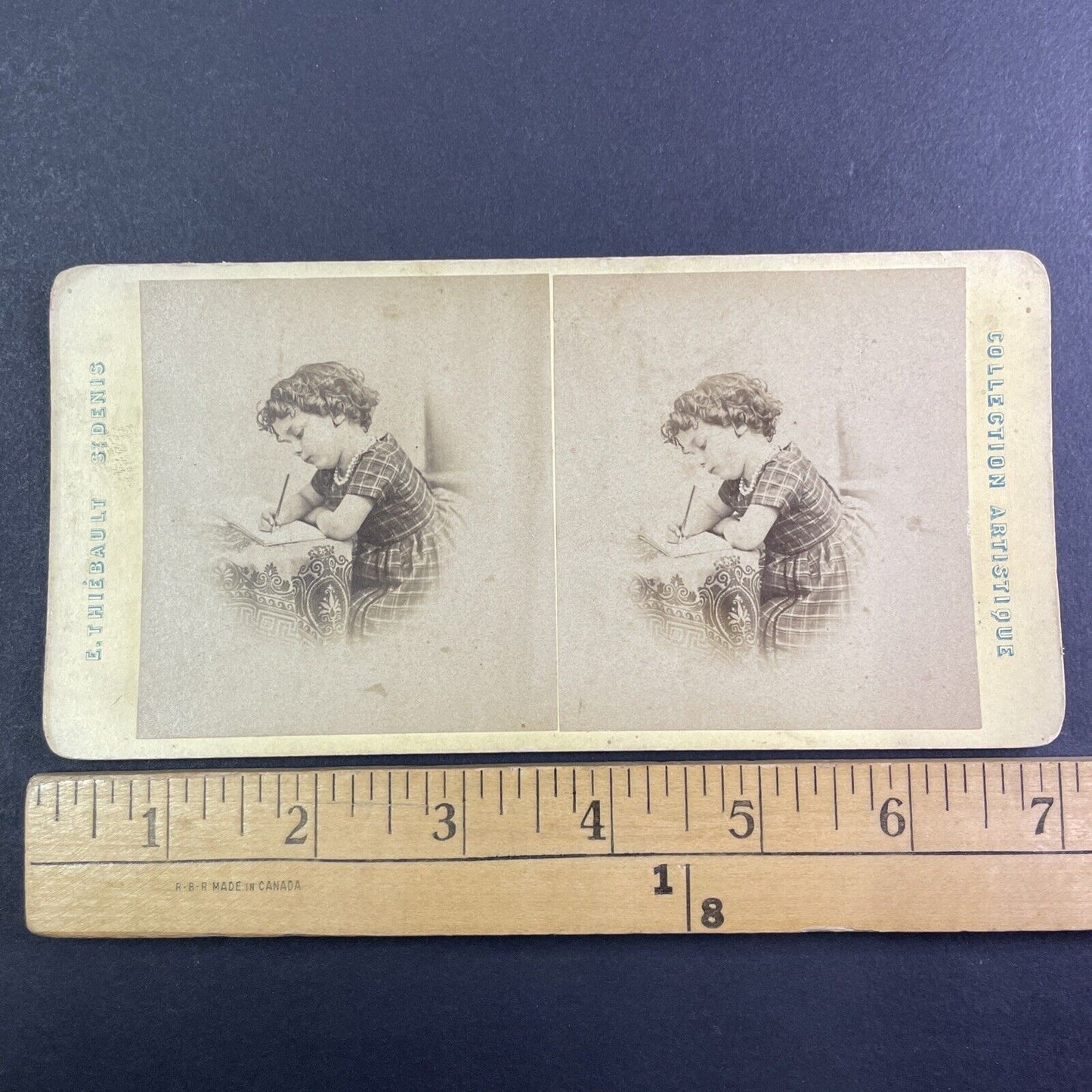 Child Doing Her Homework Stereoview E. Thiebault Antique c1870s Y1310