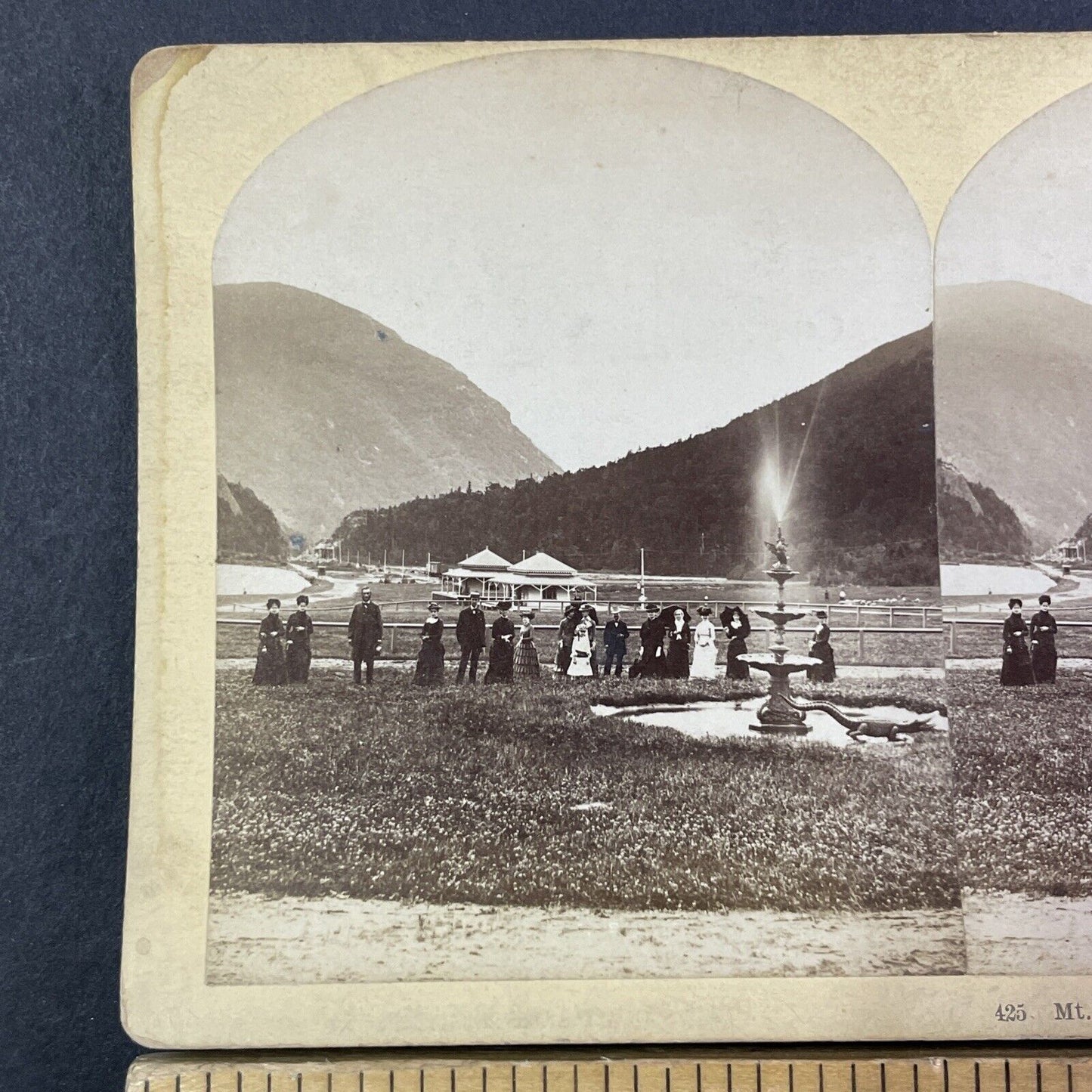 Crawford House Fountain and Mt. Webster Stereoview New Hampshire c1870s Y1880