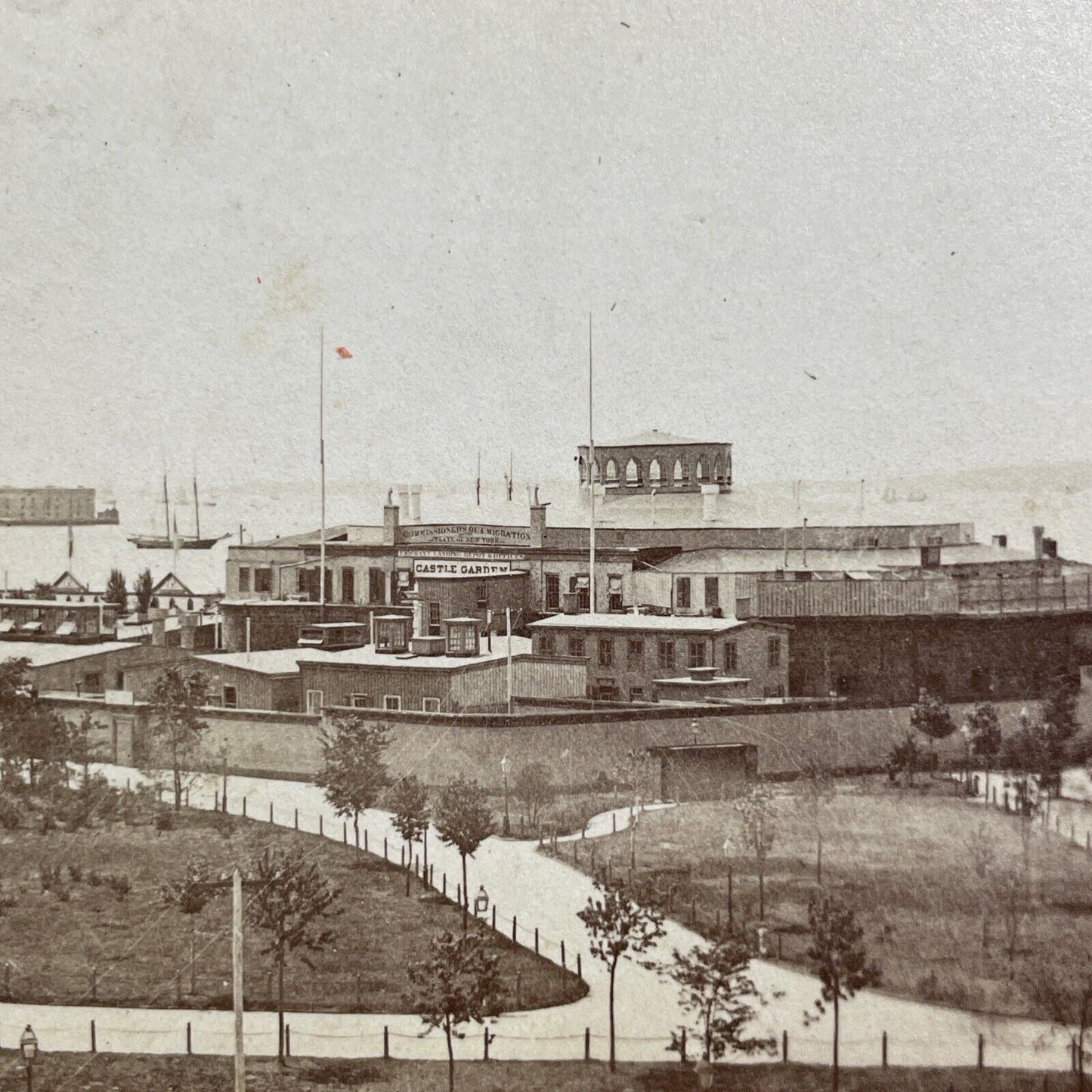 Antique 1870s Castle Clinton Lower Manhattan NY Stereoview Photo Card V526