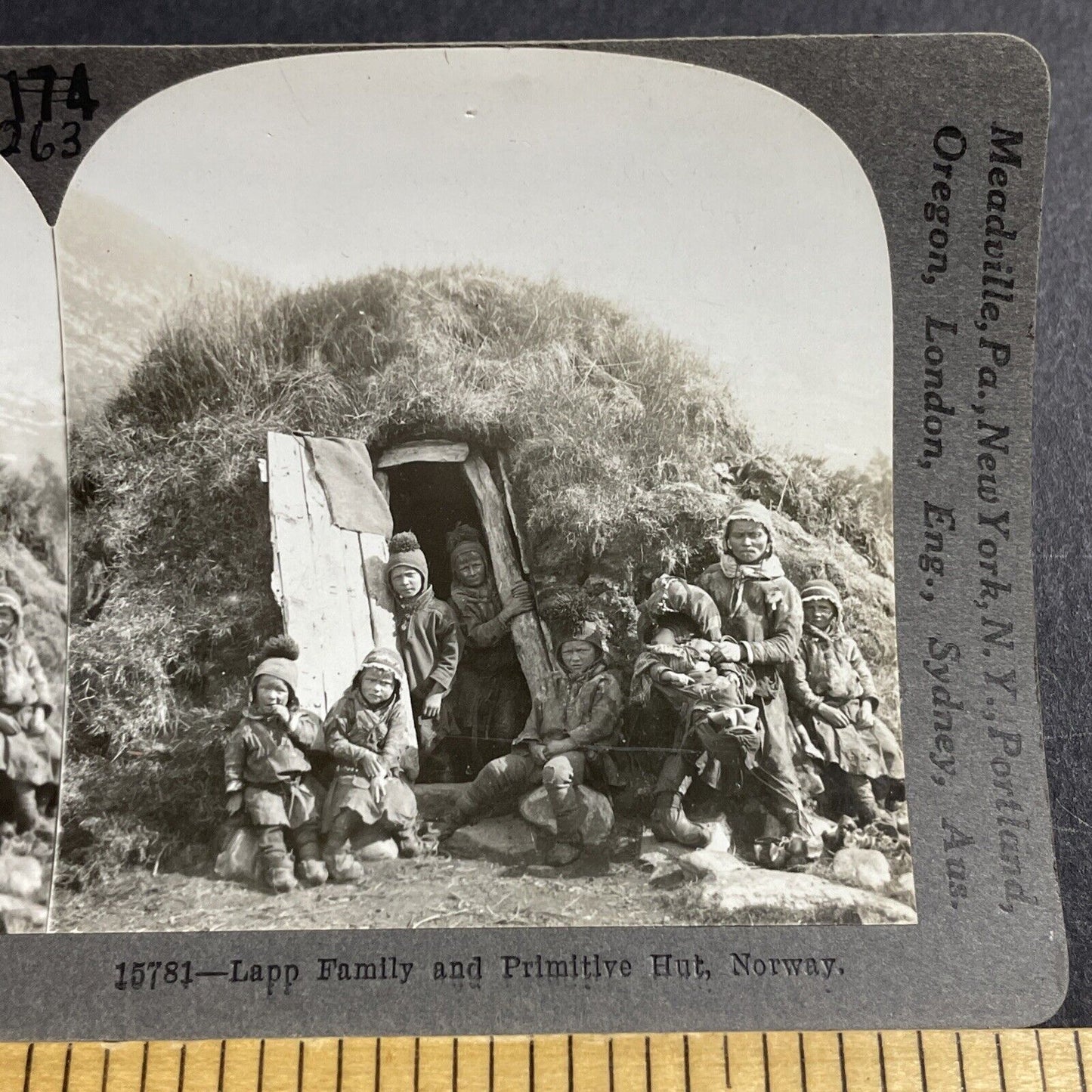 Antique 1910s Lapland Natives In A Grass Hut Norway Stereoview Photo Card P5068