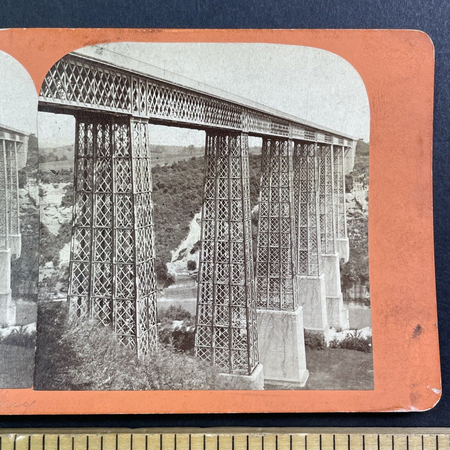 Grand Frey Viaduct Fribourg Switzerland Stereoview Treadwell Antique c1865 X4070