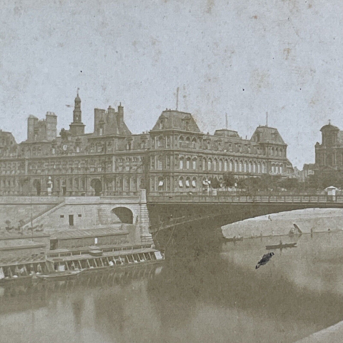 Hotel de Ville Paris France and the Seine River Stereoview Antique c1855 Y1019