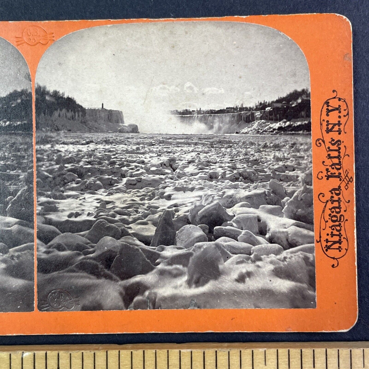 Frozen Niagara Falls River Land Bridge Stereoview Charles Bierstadt c1870s Y2224