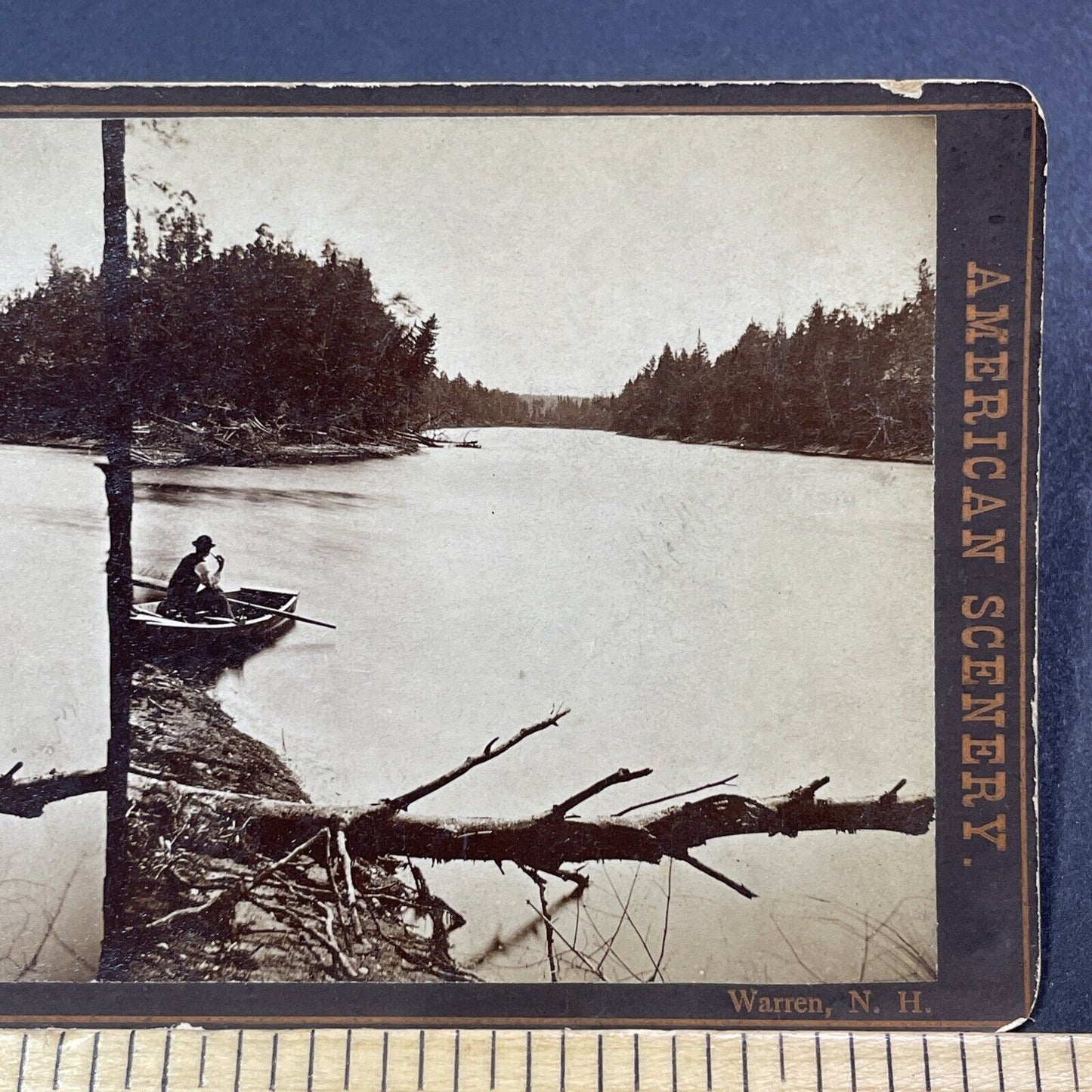 Antique 1870s Warren New Hampshire Boat Launch Stereoview Photo Card V1924
