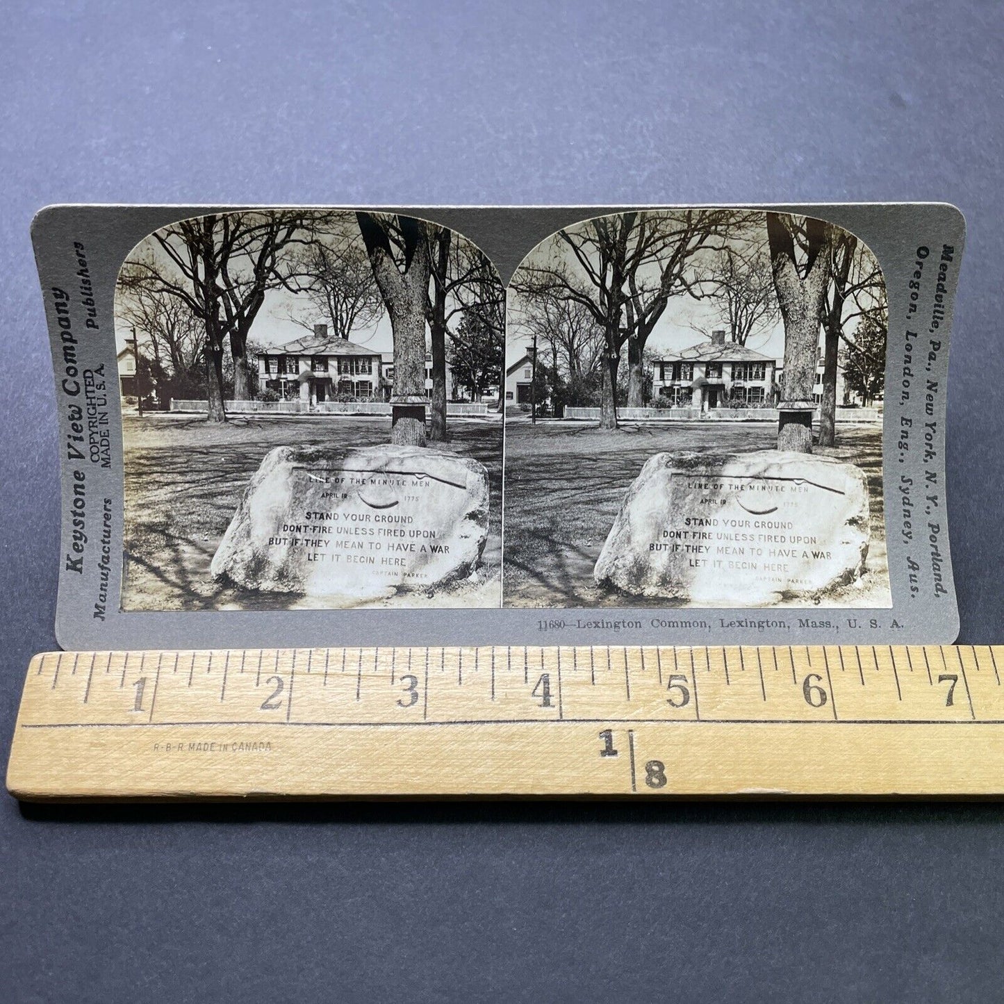 Antique 1909 Minute Man Stone Lexington MA Stereoview Photo Card P2472