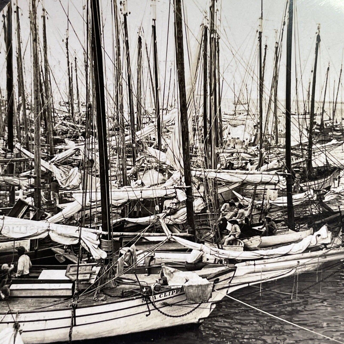 Antique 1918 Sea Sponge Fishing Boats Nassau Bahamas Stereoview Photo Card P1296