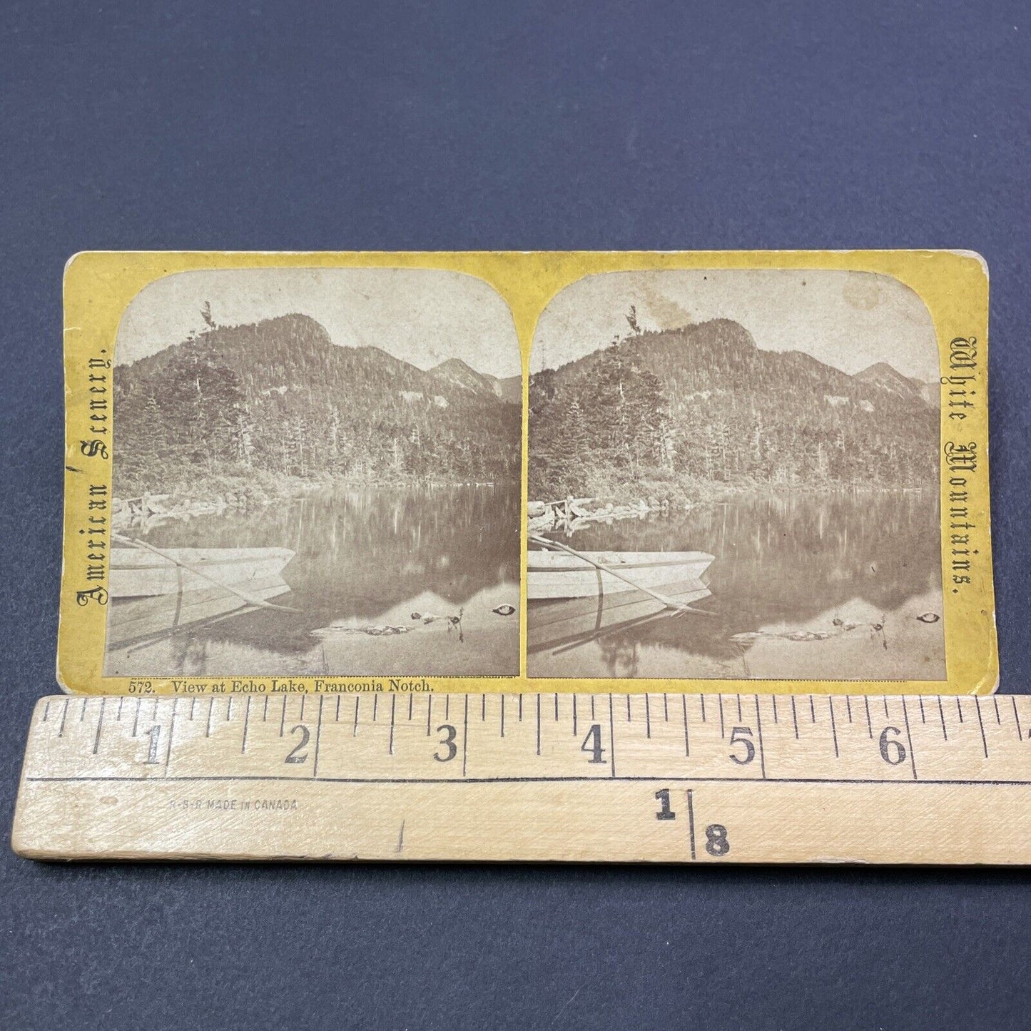 Antique 1870s Echo Lake Boat Launch New Hampshire Stereoview Photo Card V1919