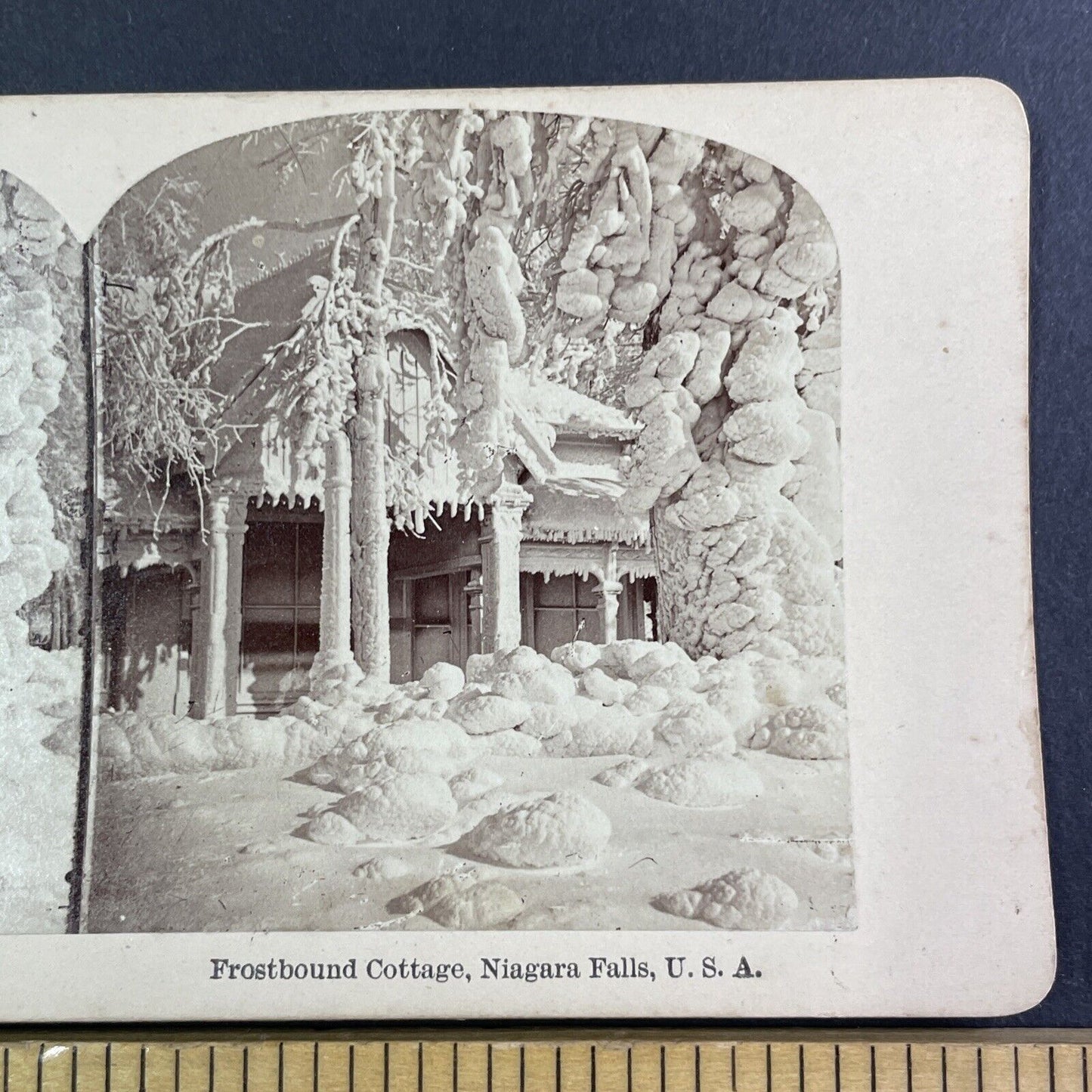 Ornate Cottage Niagara Falls New York Stereoview Snow Covered c1880 Y1302