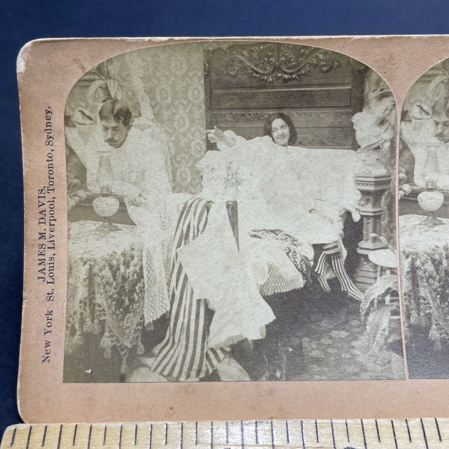 Antique 1899 Woman Seduces Husband In Bed At Night Stereoview Photo Card P1970