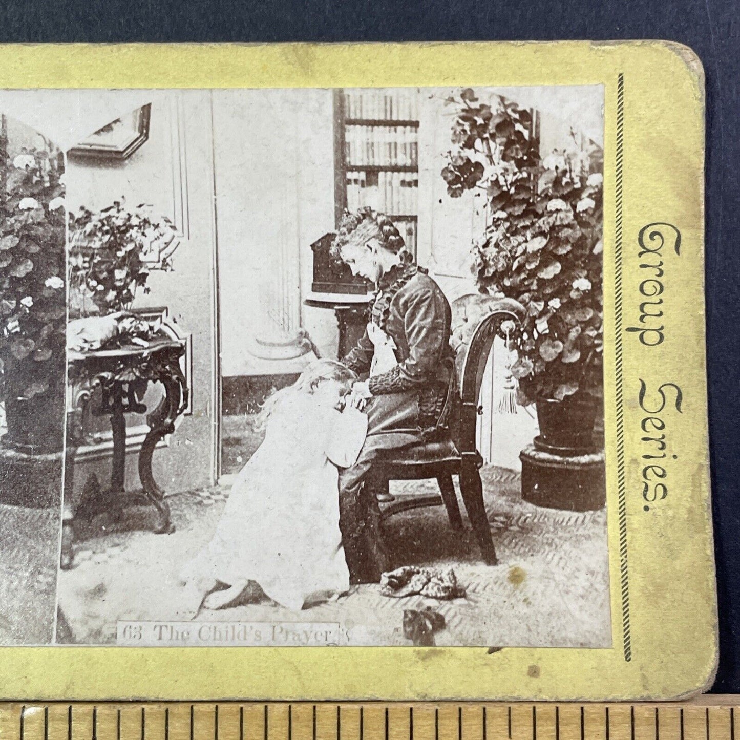 Mother And Child Christian Prayer Stereoview Photo Card Antique c1875 X1264