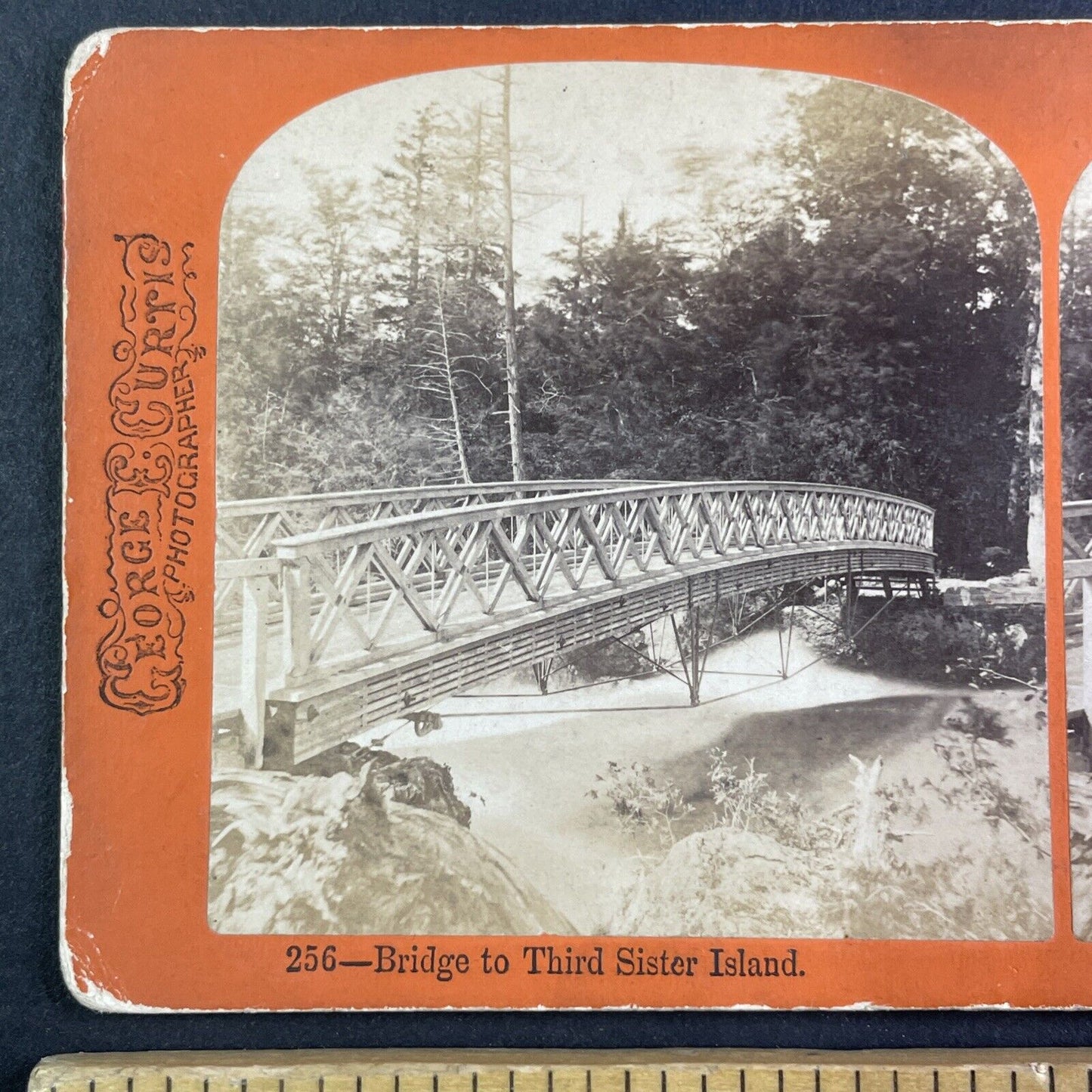 Third Sister Island Bridge New York Stereoview George Curtis c1870s Y2764