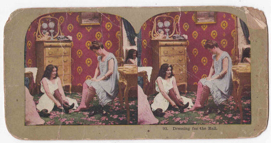 Antique 1906 American Women Getting Changed For A Night Out Stereo Card P298