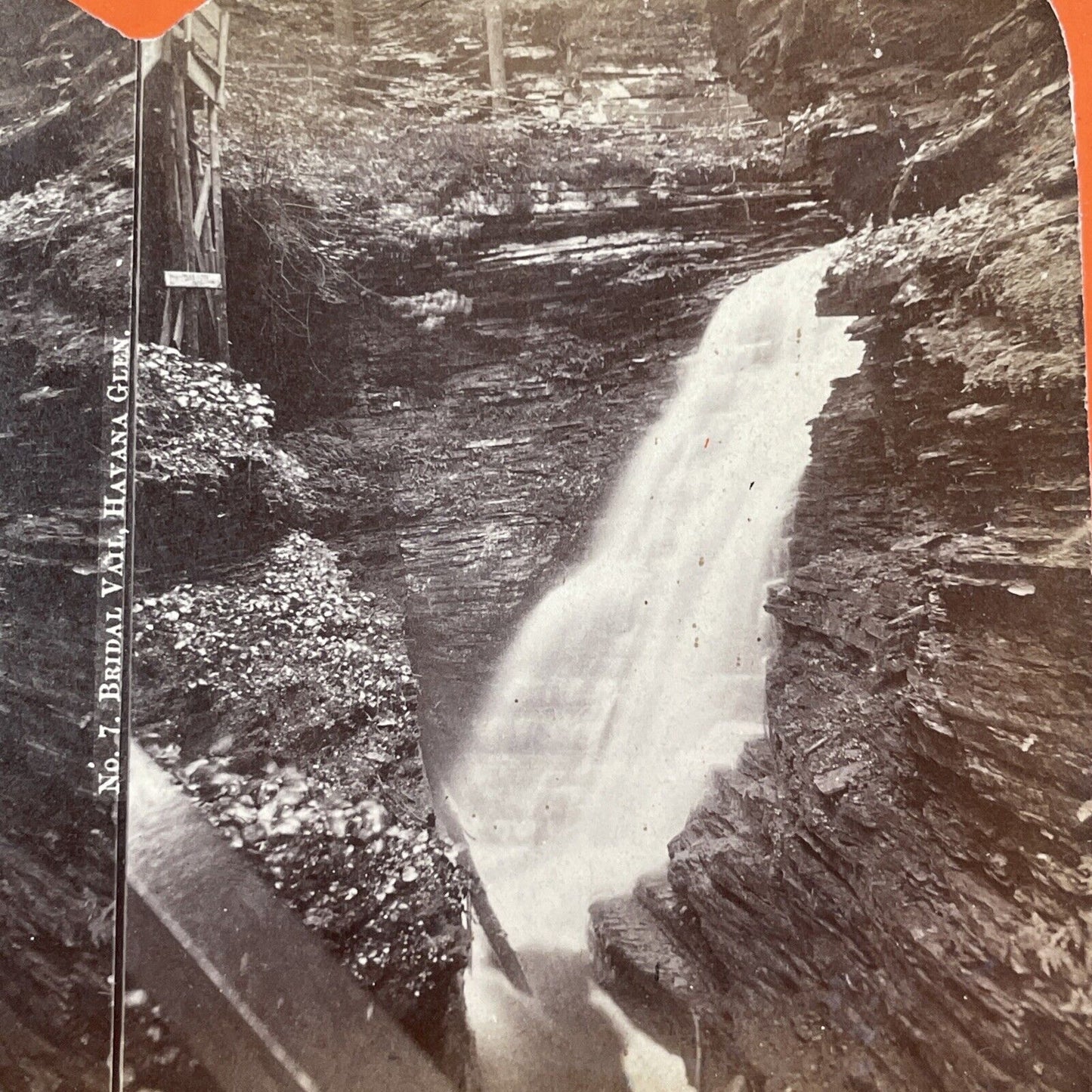 Bridal Veil Falls Watkins Glen New York Stereoview R.D. Crum Antique c1870 Y1043