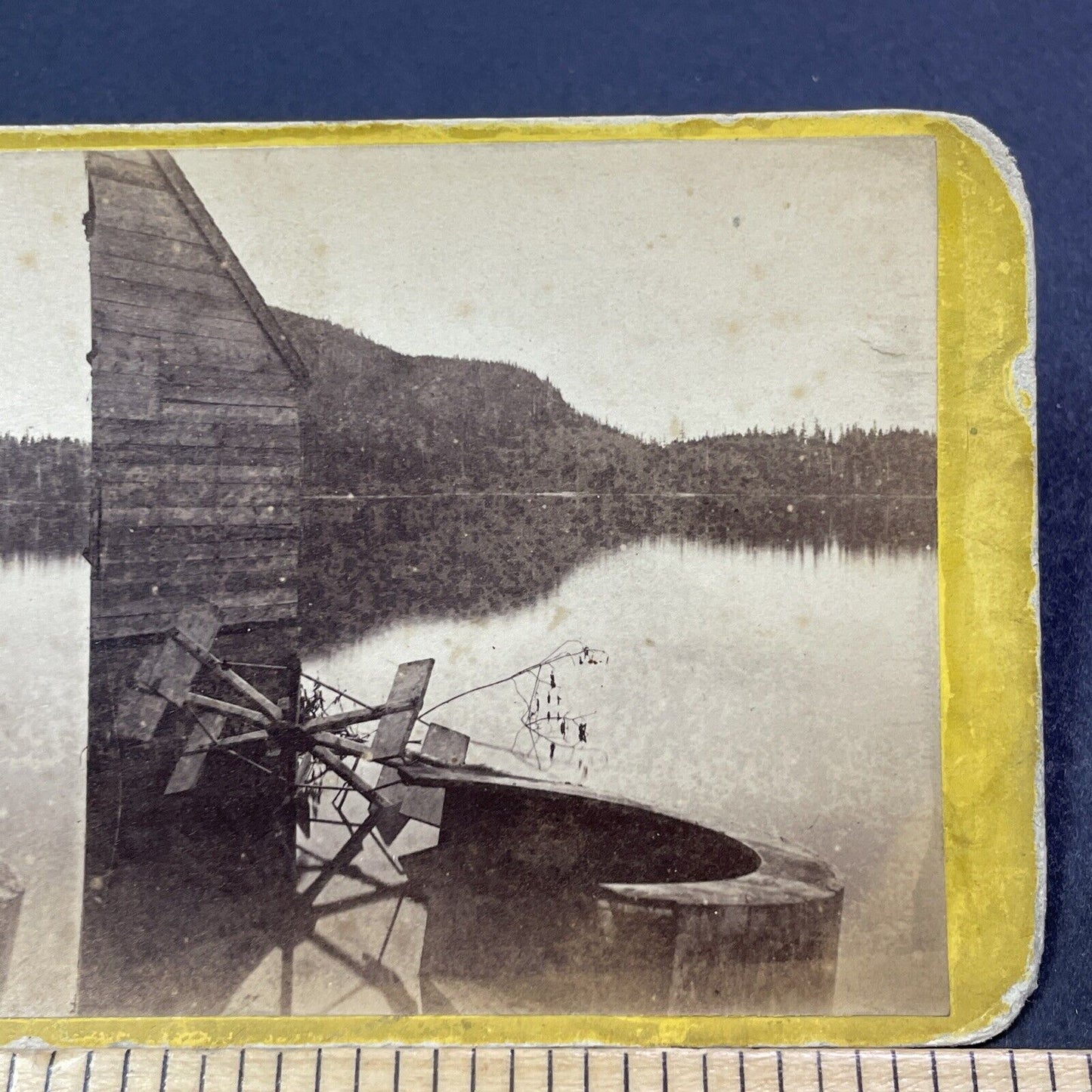 Antique 1870s Broken Mill Paddle Echo Lake NH Stereoview Photo Card V1959