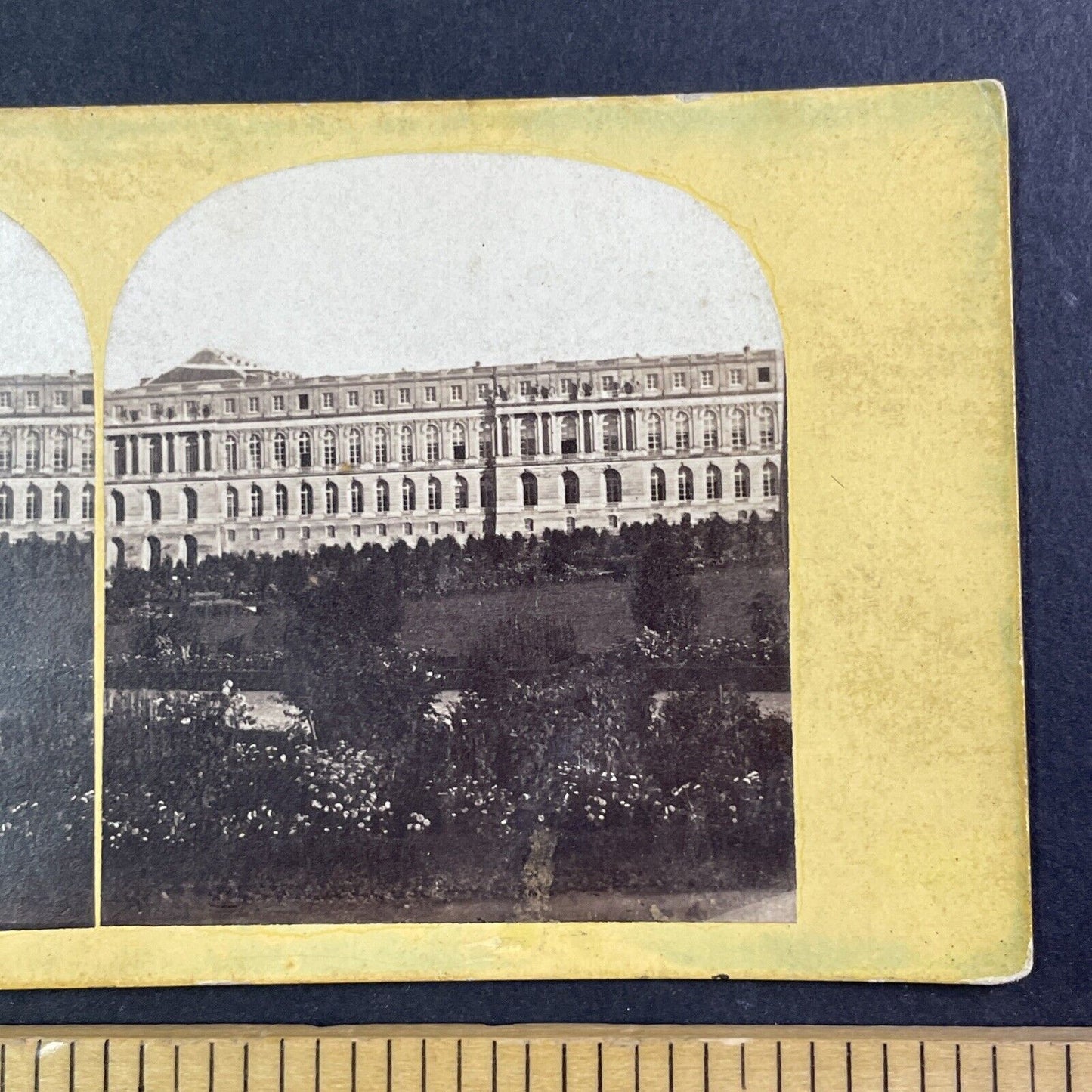 Versailles Palace Paris France Stereoview Yellow Card Antique c1870 X3557