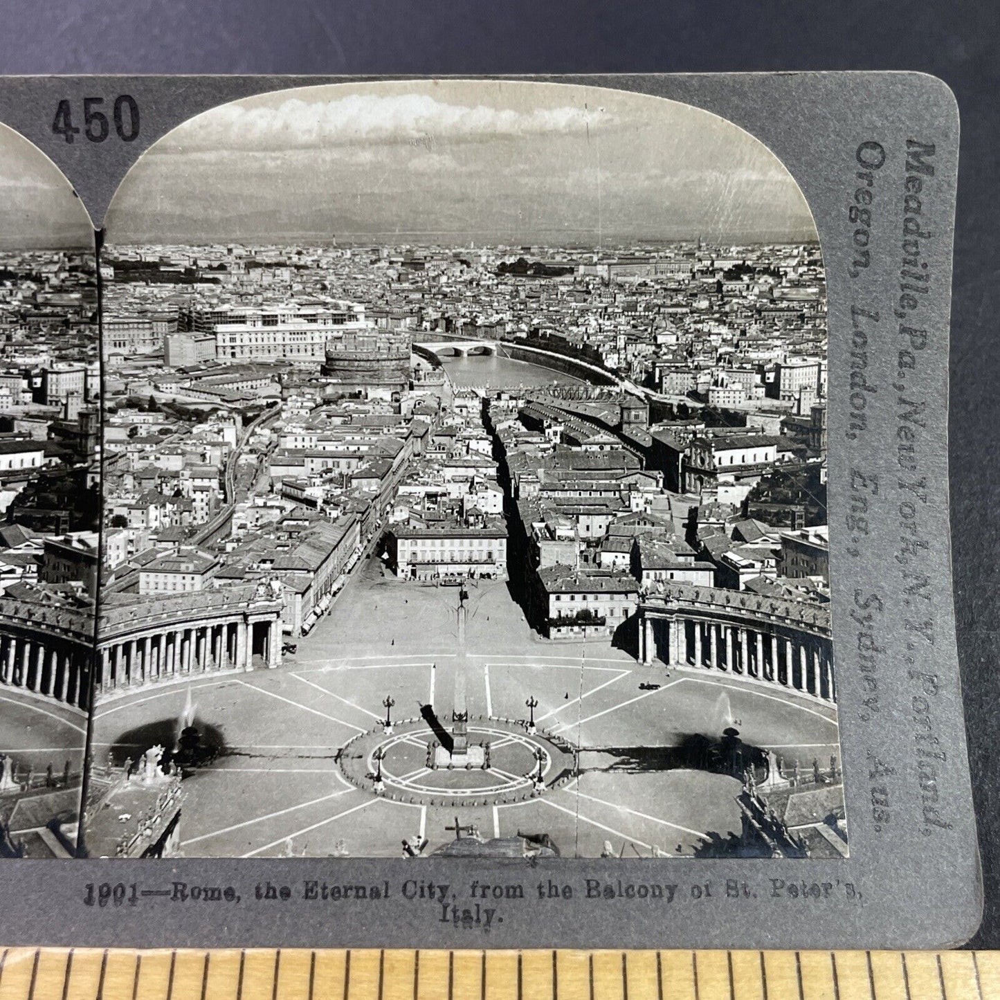 Antique 1910s Rome Italy City Center Square View Stereoview Photo Card P3688