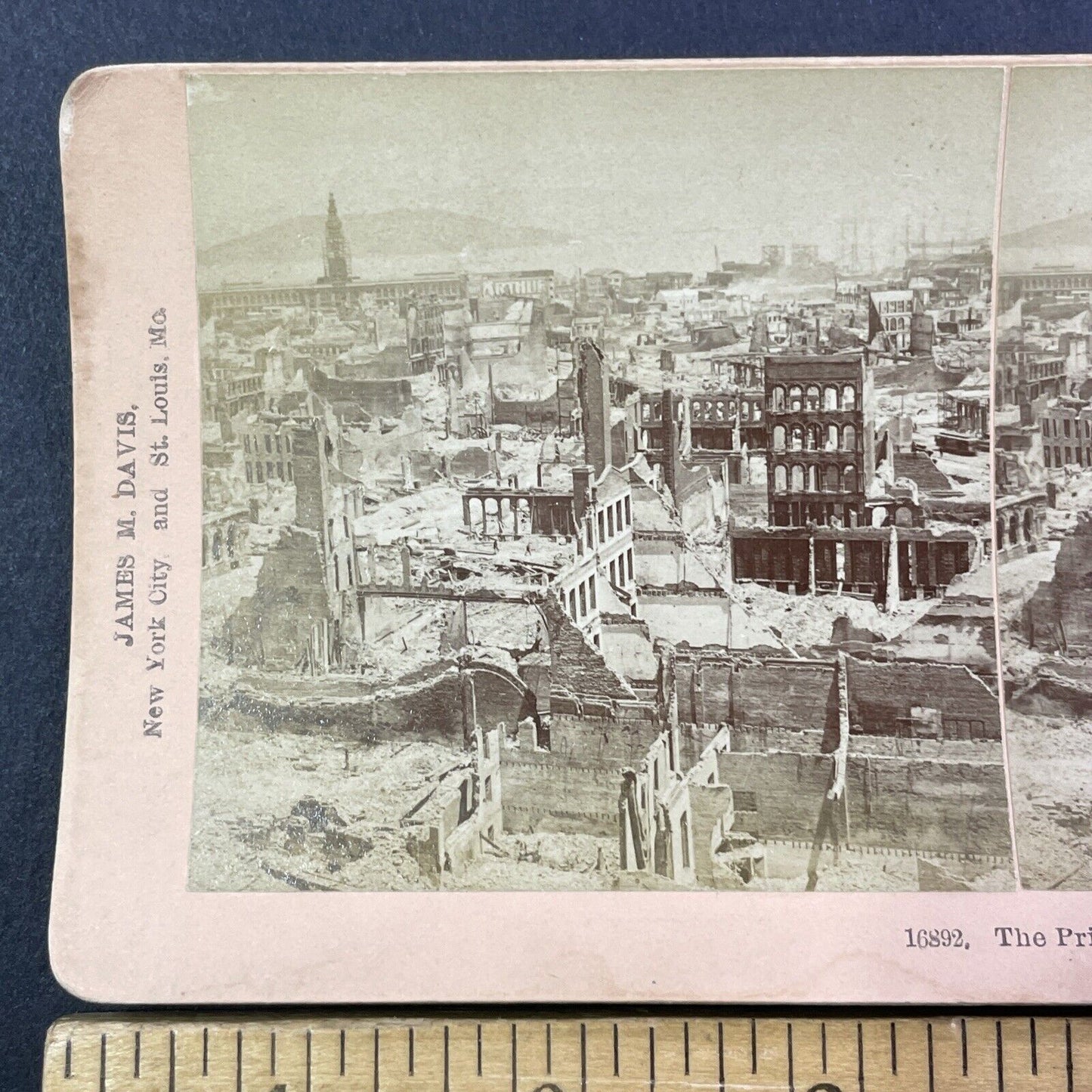 San Francisco Earthquake Nob Hill View Stereoview Photo Card Antique 1906 X813