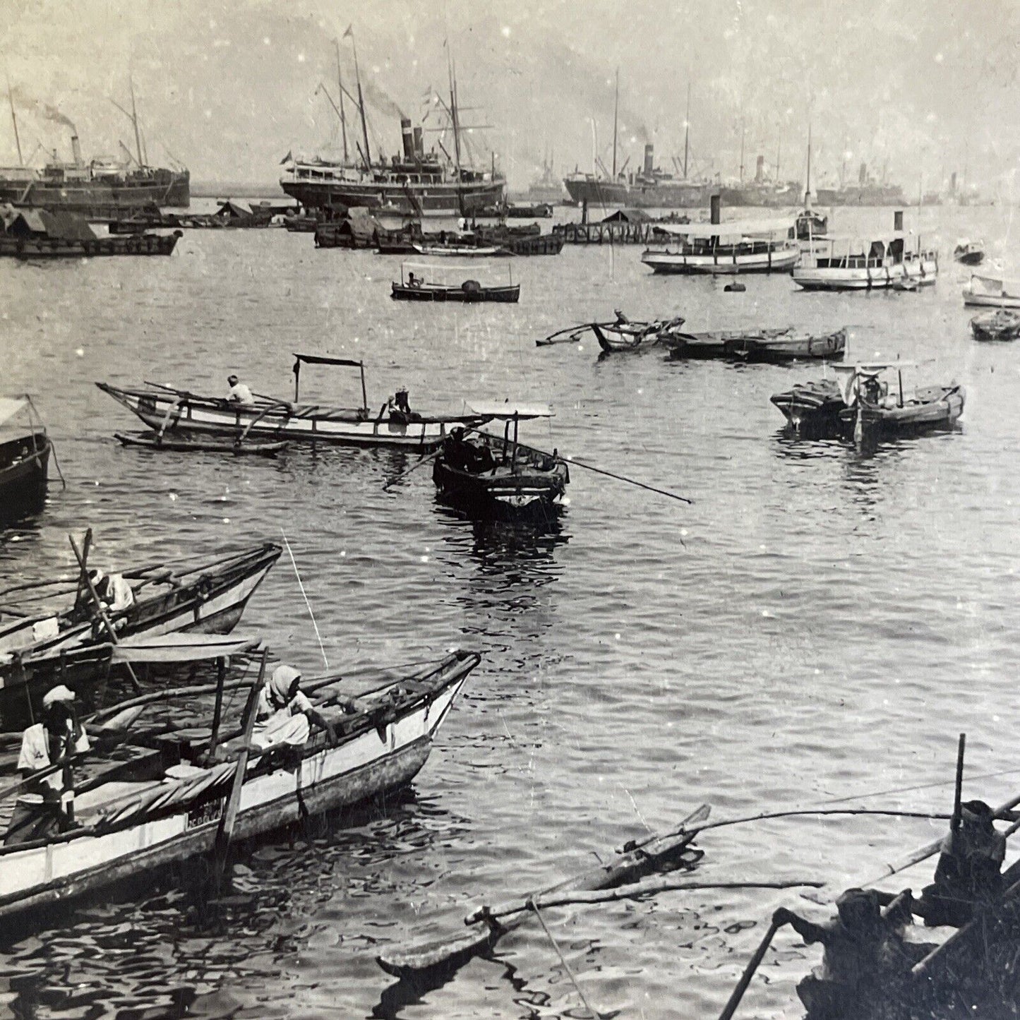 Antique 1909 Fishing Boats In Sri Lanka Stereoview Photo Card P5034