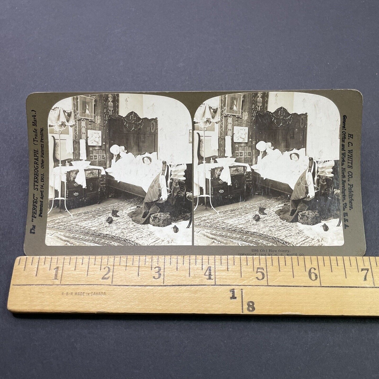 Antique 1904 Drunk Man Drinks From Spittoon Stereoview Photo Card P2663