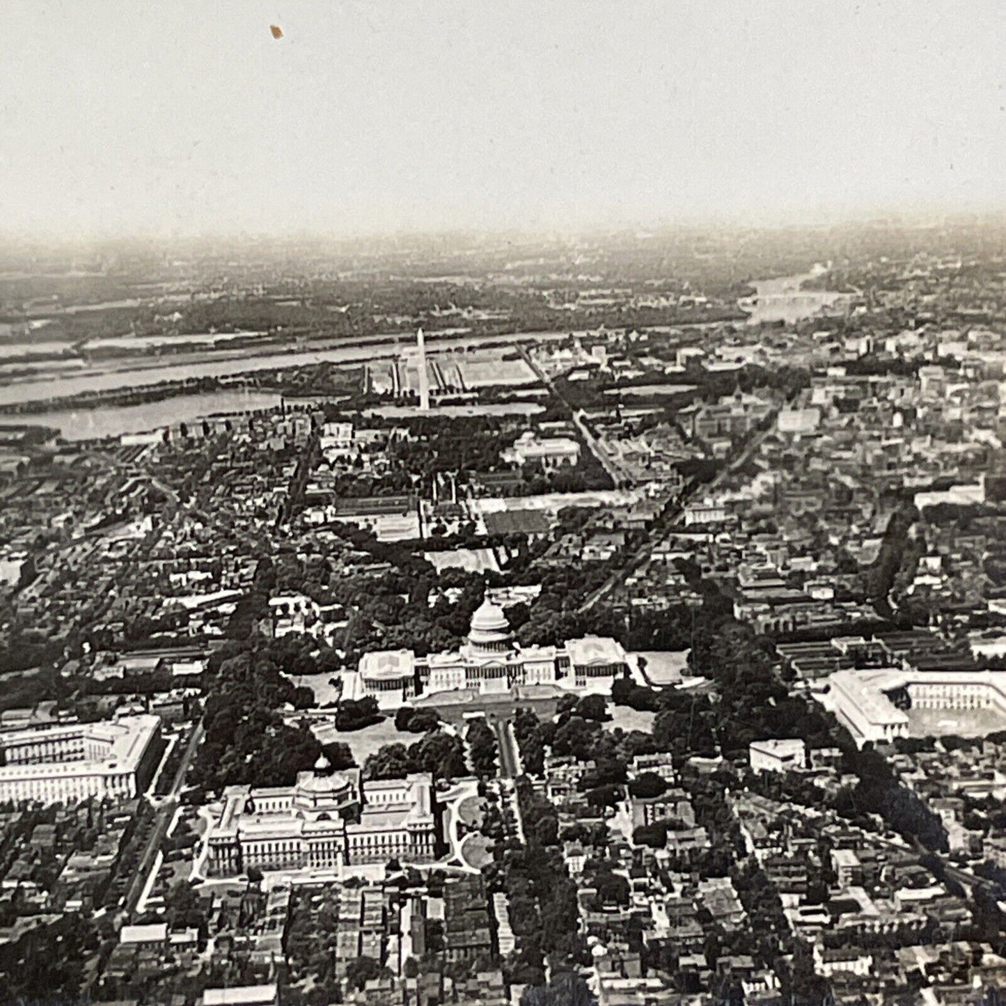 View of Washington D.C. from an Airplane Stereoview Antique c1920s Y1026