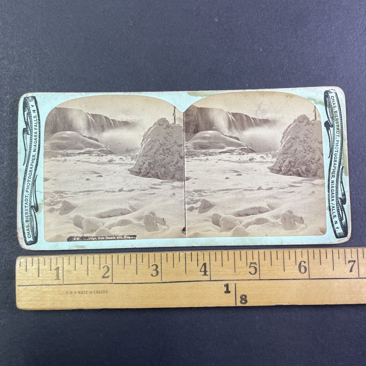 Base of Niagara Falls Frozen River Stereoview Charles Bierstadt c1870s Y2232