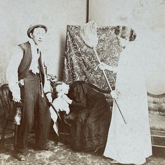 Antique 1870s Victorian Father And Mother  Stereoview Photo Card P4063