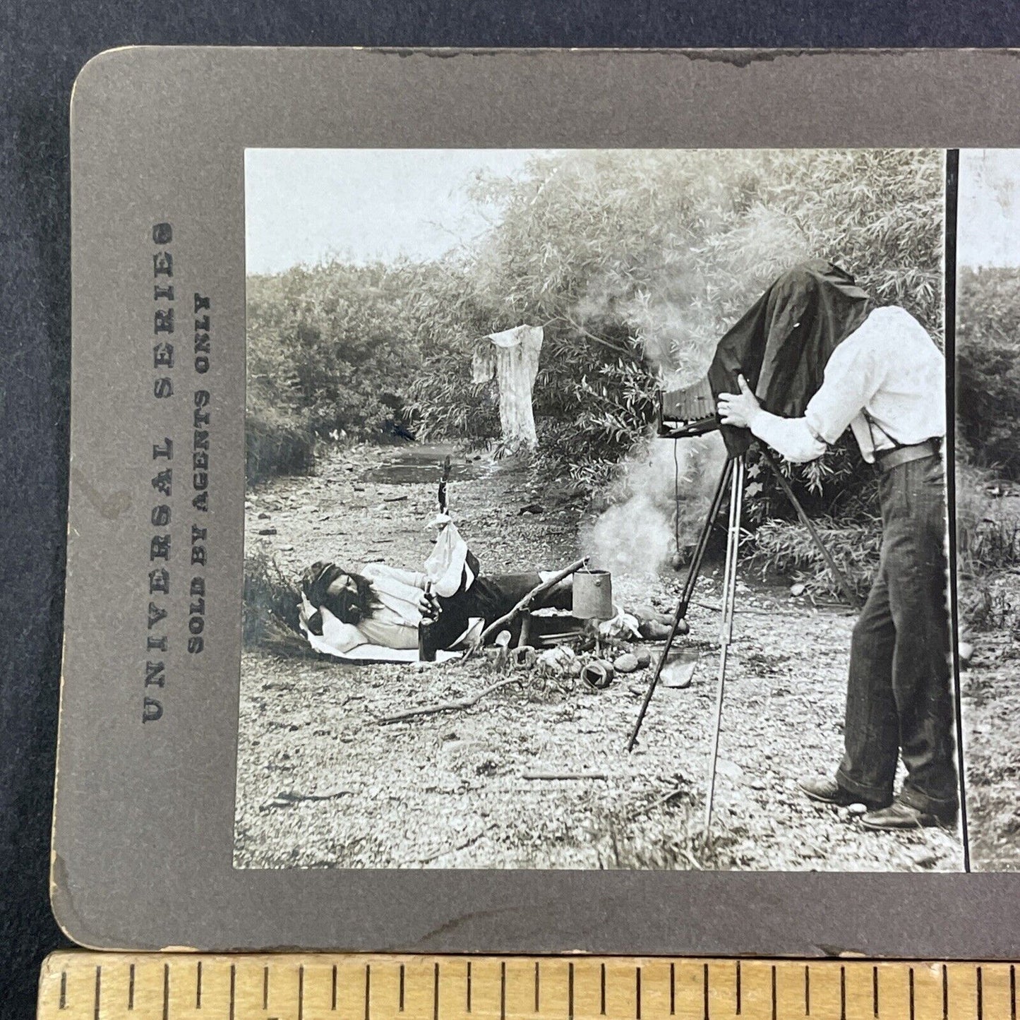 Taking A Stereo Photo Of A Drunk Hobo Stereoview CH Graves Antique c1901 X1894