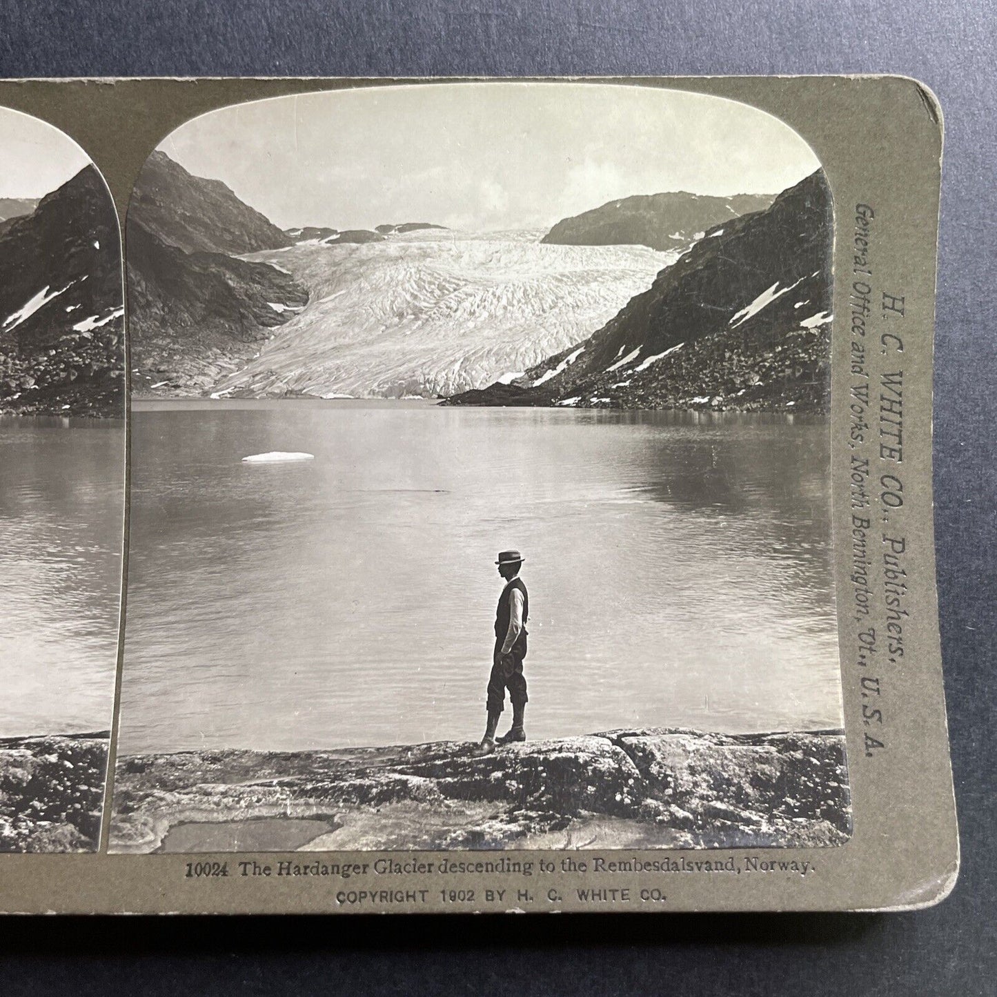 Antique 1903 Blurnes Eidfjord Norway Glacial Lake Stereoview Photo Card P1706