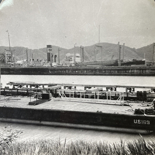 Antique 1940 Ships In The Panama Canal Stereoview Photo Card P1003