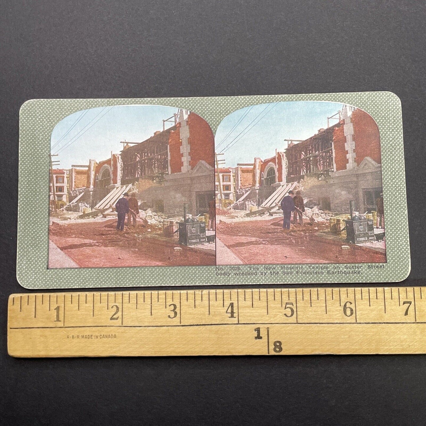 Antique 1910s San Francisco Earthquake Freemasonry Stereoview Photo Card 2300-26