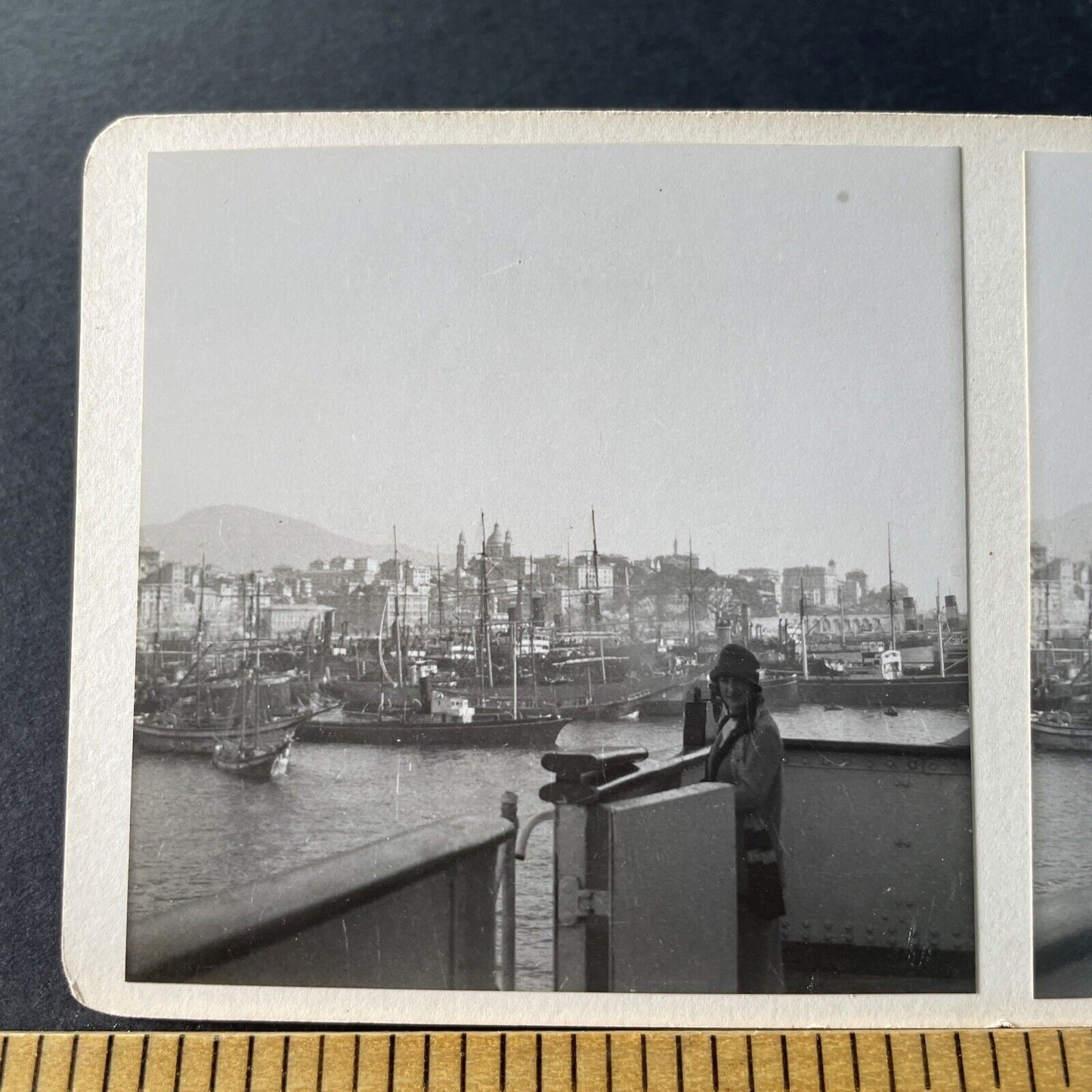 Antique 1925 Young Woman Boards Cruise Ship OOAK Stereoview Photo Card P3257