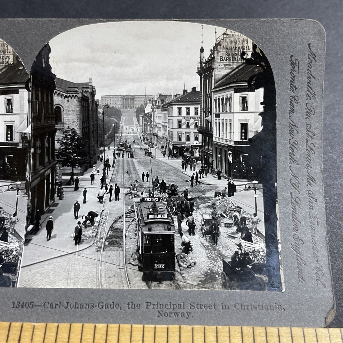 Antique 1903 The Main Street In Oslo Norway Stereoview Photo Card P5101