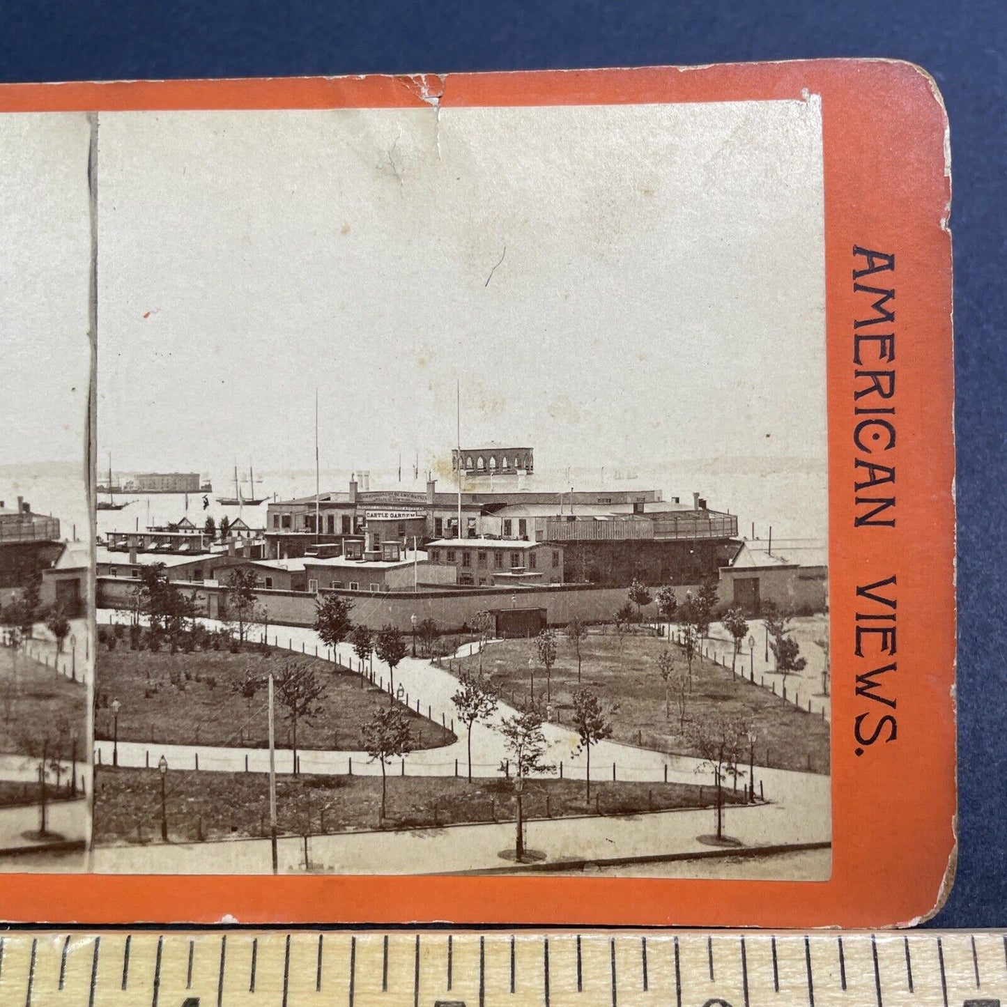 Antique 1870s Castle Clinton Lower Manhattan NY Stereoview Photo Card V526